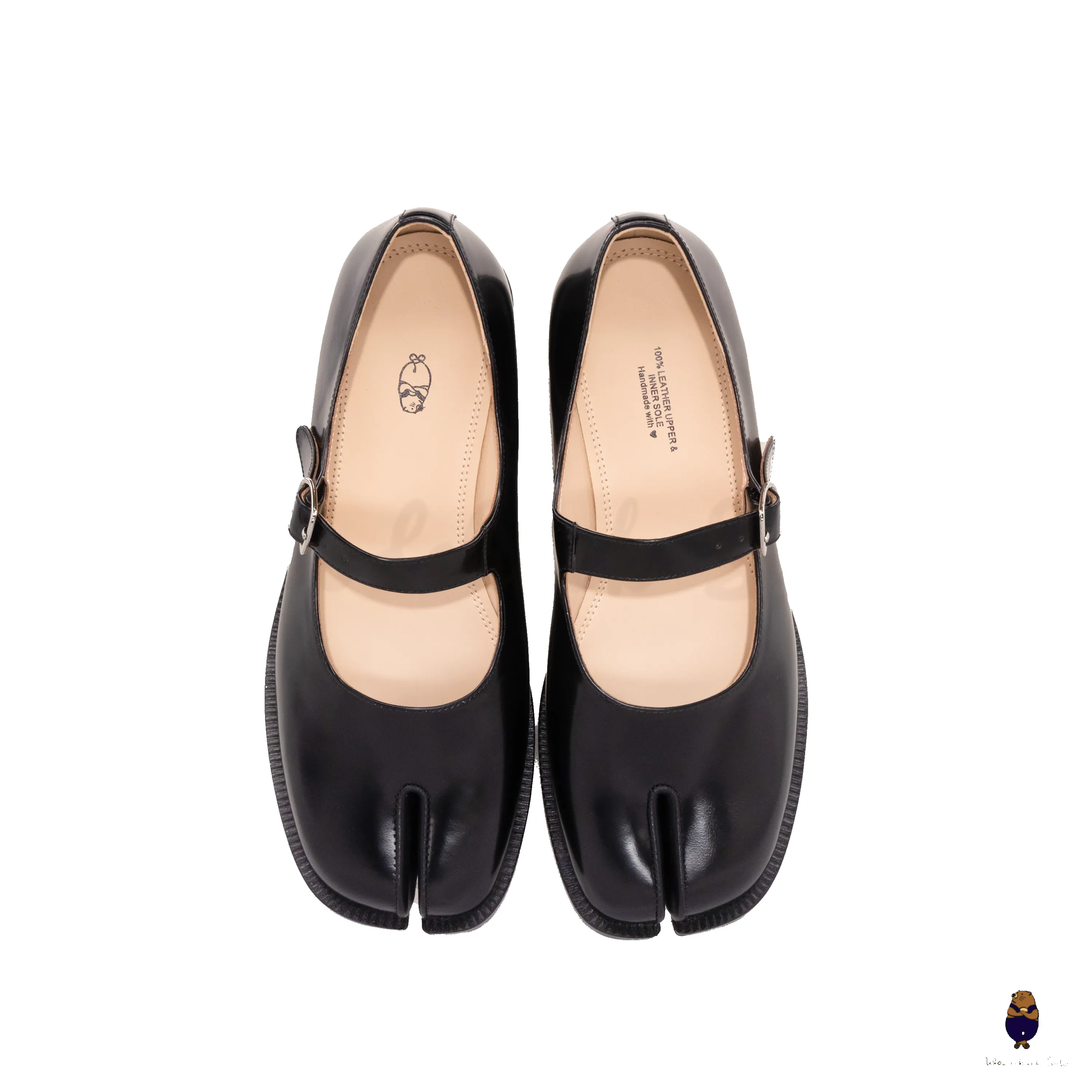 WoodchuckSato Black Edge-Beaded Cow Leather Tabi Mary Jane Shoes sold by WoodChuckSato product image thumbnail 5