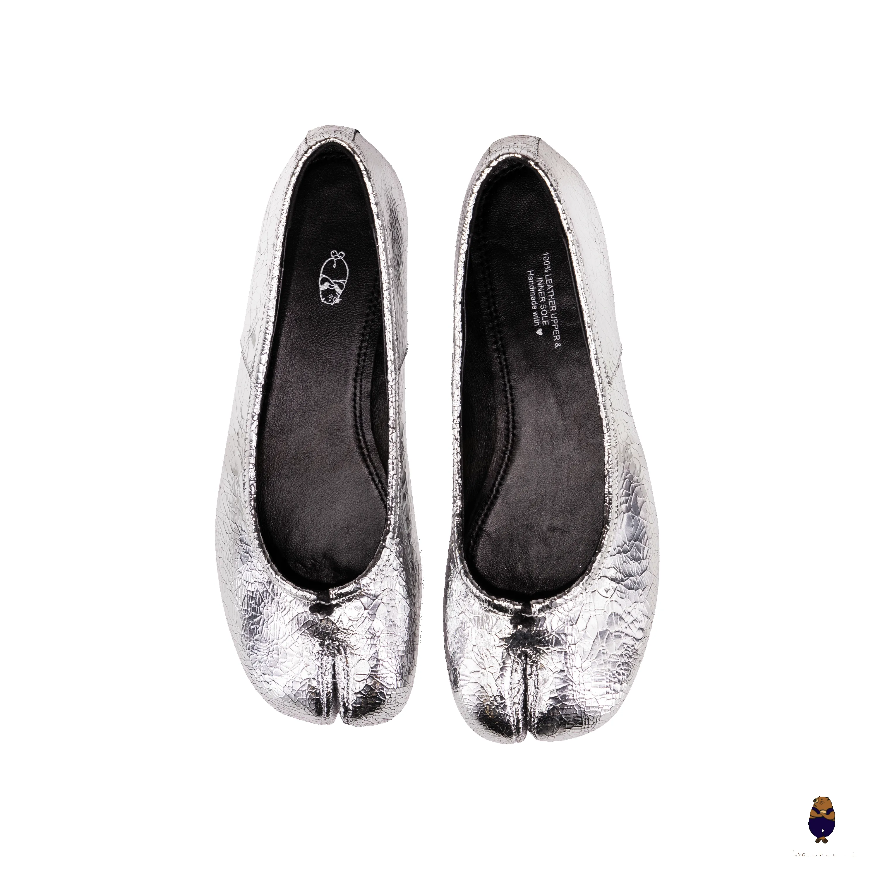WoodchuckSato Cracked Silver Cow Leather Tabi Ballerina Ballet Flats sold by WoodChuckSato product image thumbnail 5