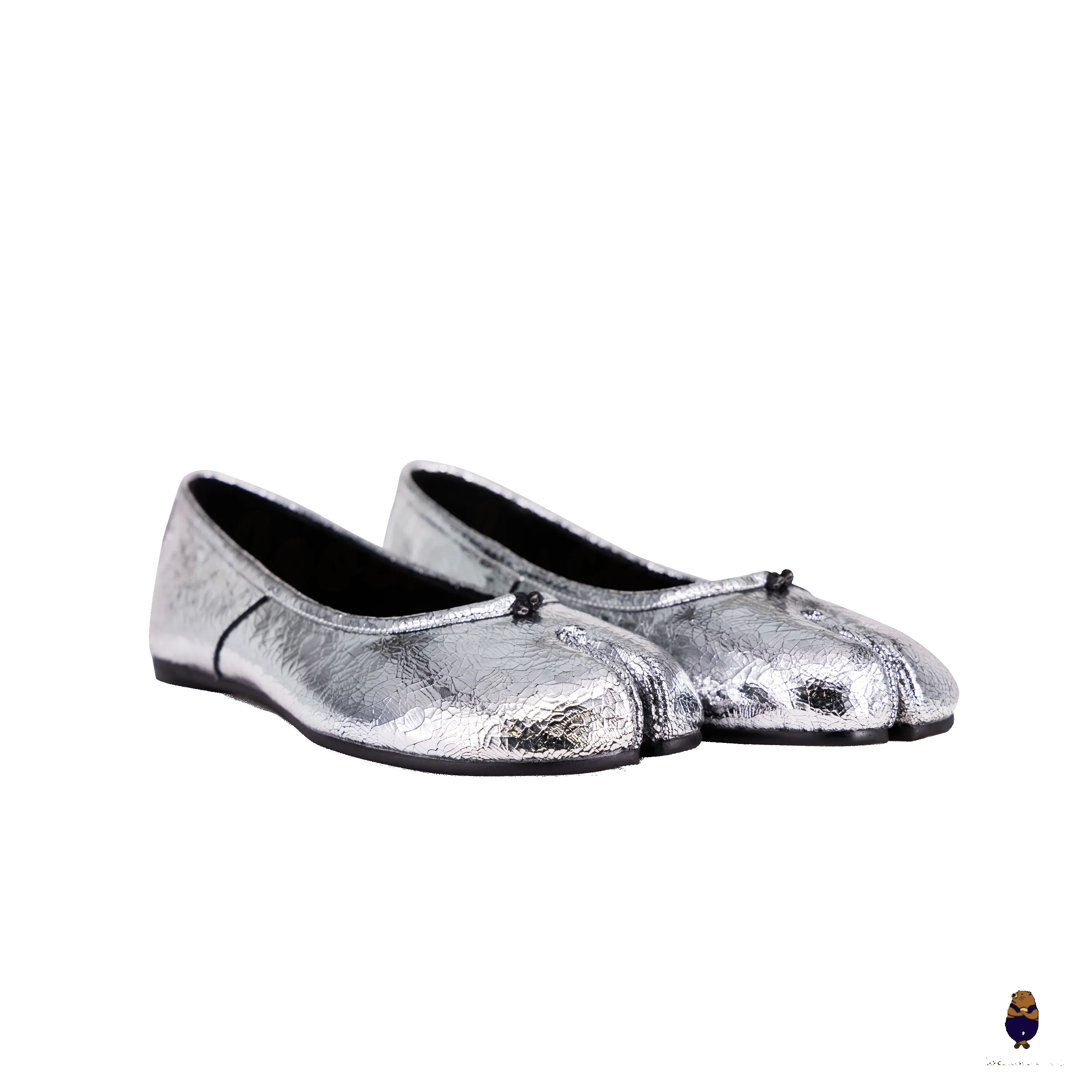 WoodchuckSato Cracked Silver Cow Leather Tabi Ballerina Ballet Flats sold by WoodChuckSato