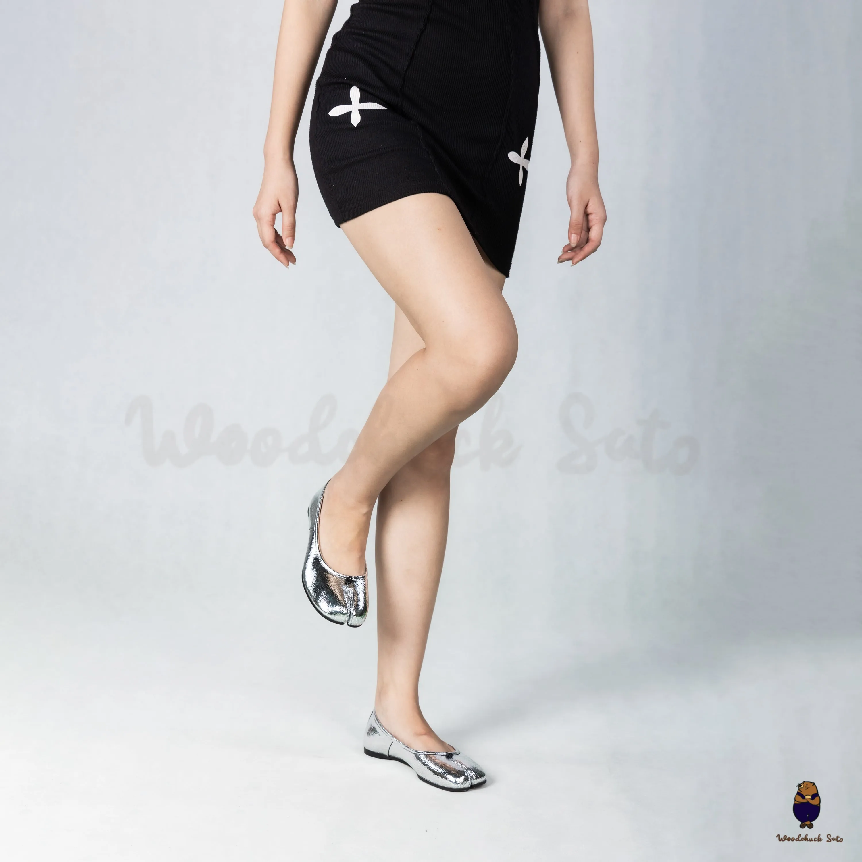 WoodchuckSato Cracked Silver Cow Leather Tabi Ballerina Ballet Flats sold by WoodChuckSato product image thumbnail 4