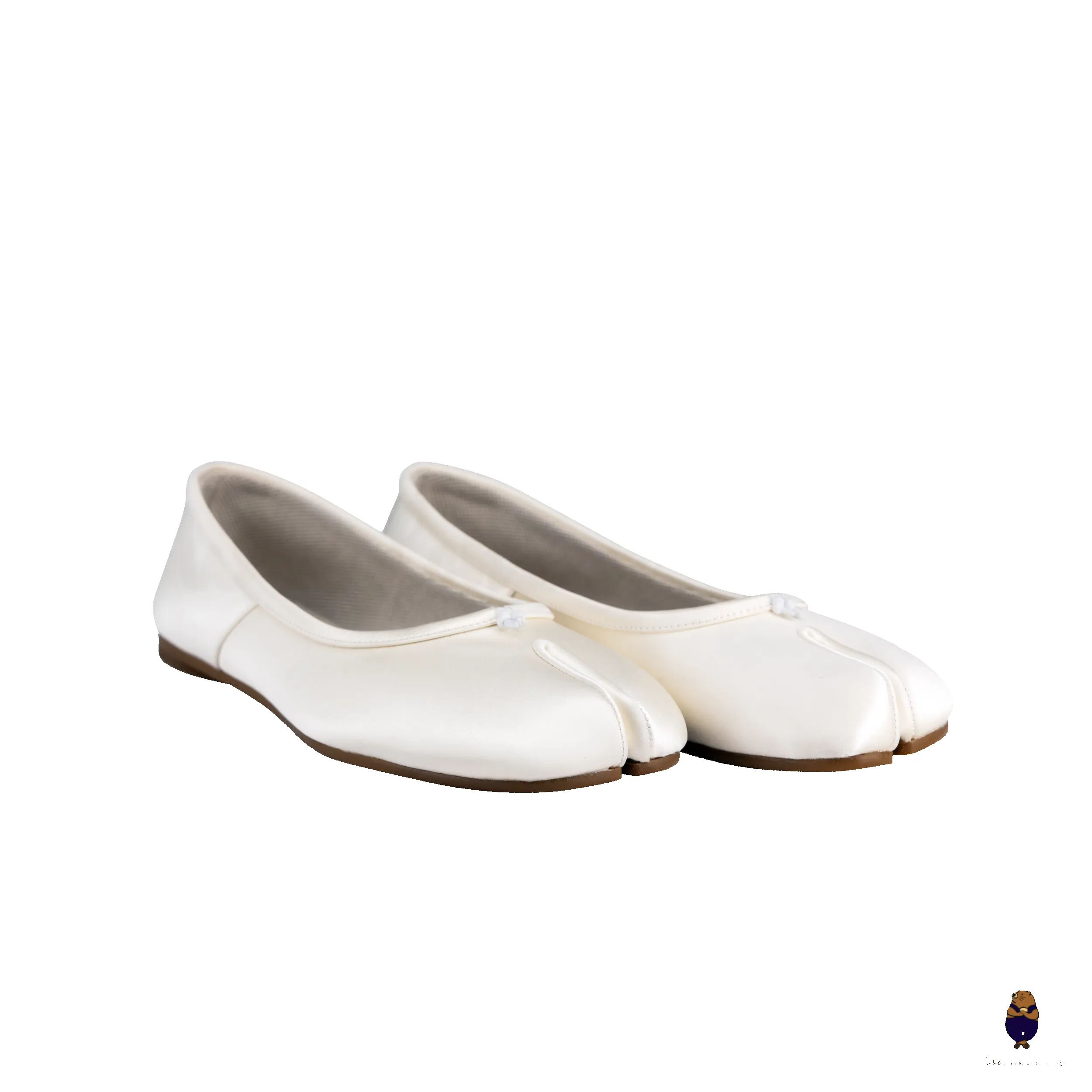 WoodchuckSato White Silk Fabric Tabi Ballet Flats sold by WoodChuckSato