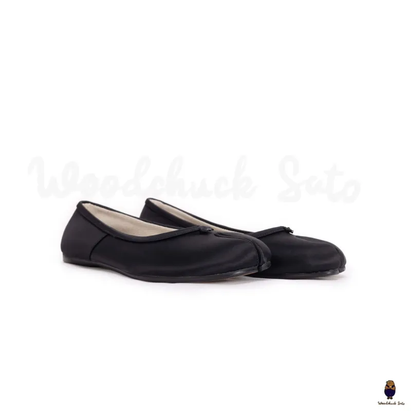 WoodchuckSato Black Silk Fabric Tabi Ballet Flats sold by WoodChuckSato