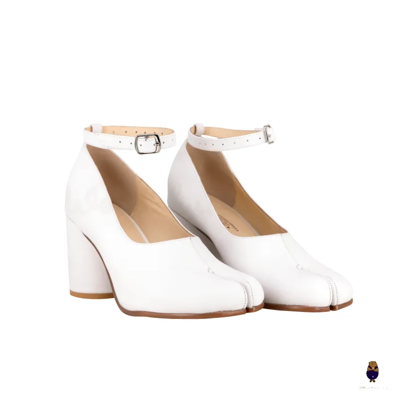 WoodchuckSato White Cow Leather Tabi 8 cm Heels with Ankle Strap sold by WoodChuckSato