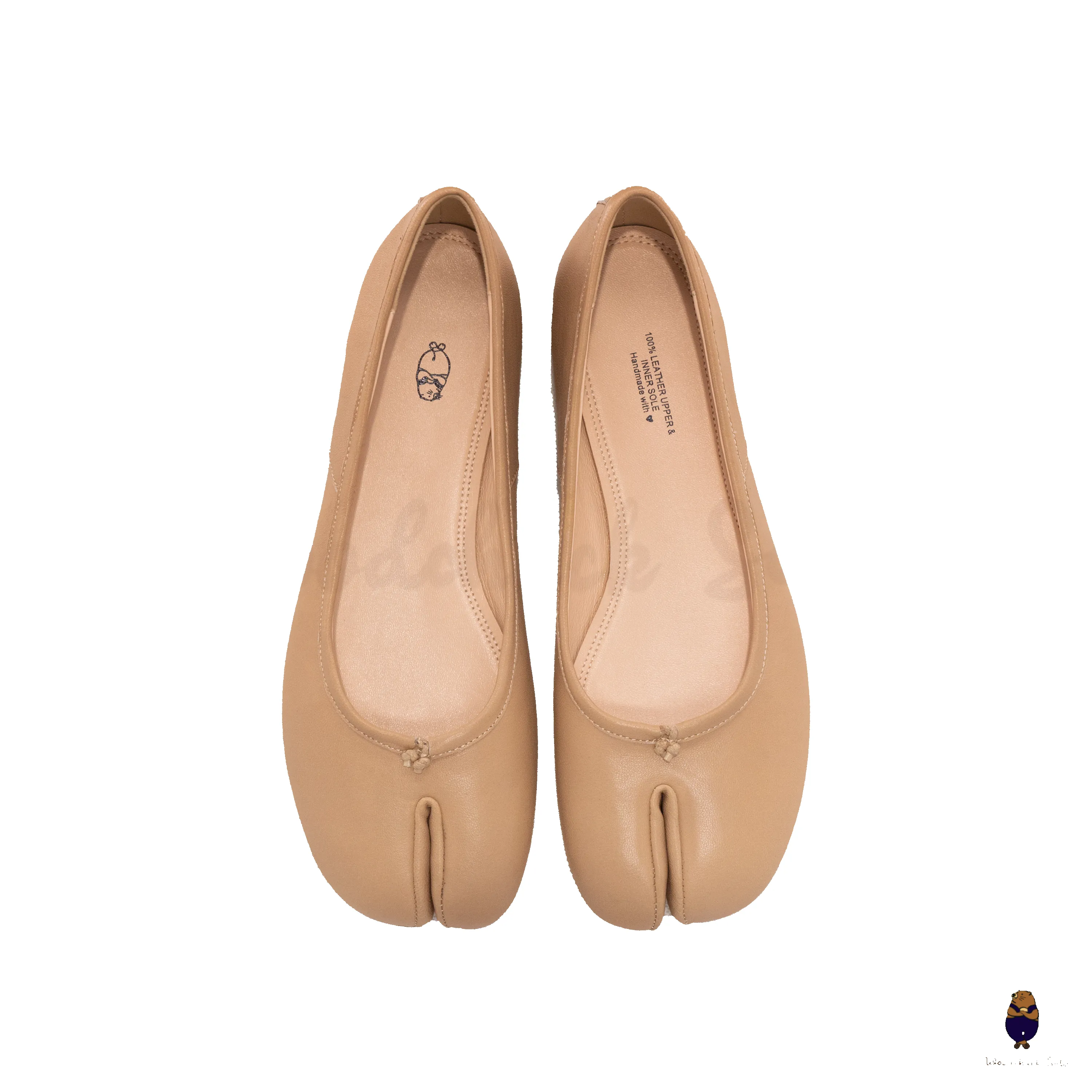 WoodchuckSato Beige Sheep Leather Split-Toe Tabi Ballet Flats sold by WoodChuckSato product image thumbnail 5