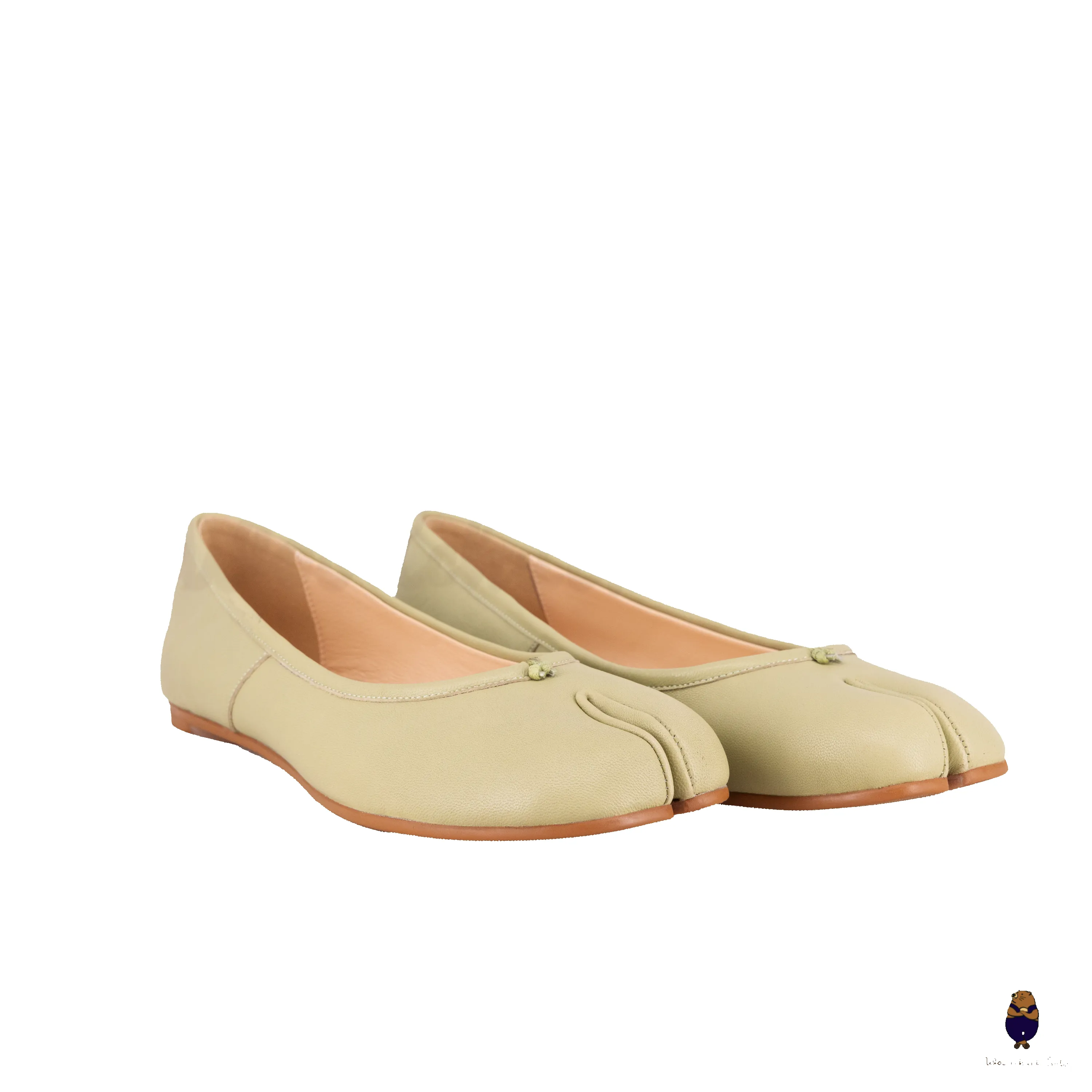 WoodChuckSato Green Tabi Split-Toe Leather Ballet Flats sold by WoodChuckSato