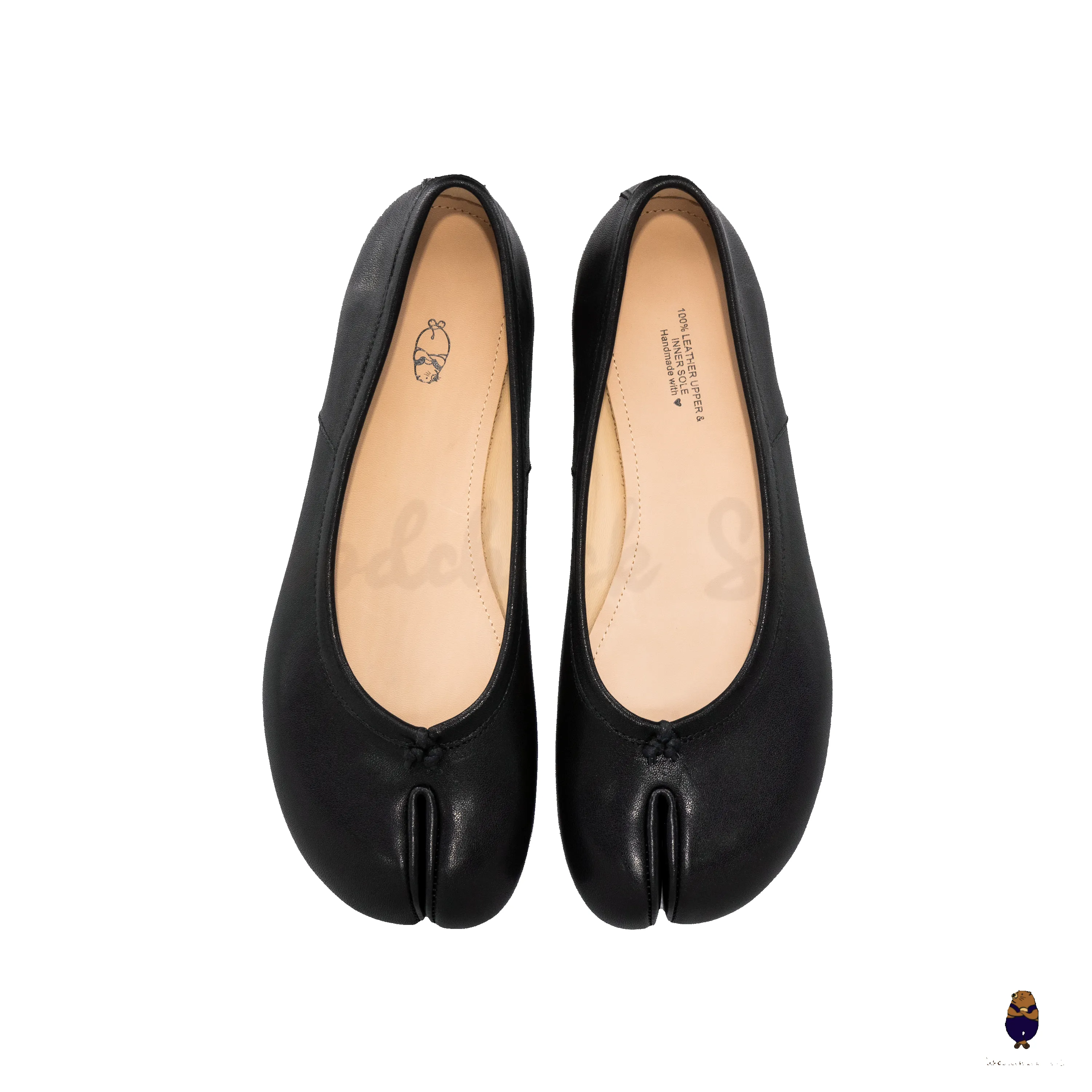 WoodchuckSato Black Leather Split-Toe Tabi Ballerina Flats sold by WoodChuckSato product image thumbnail 5