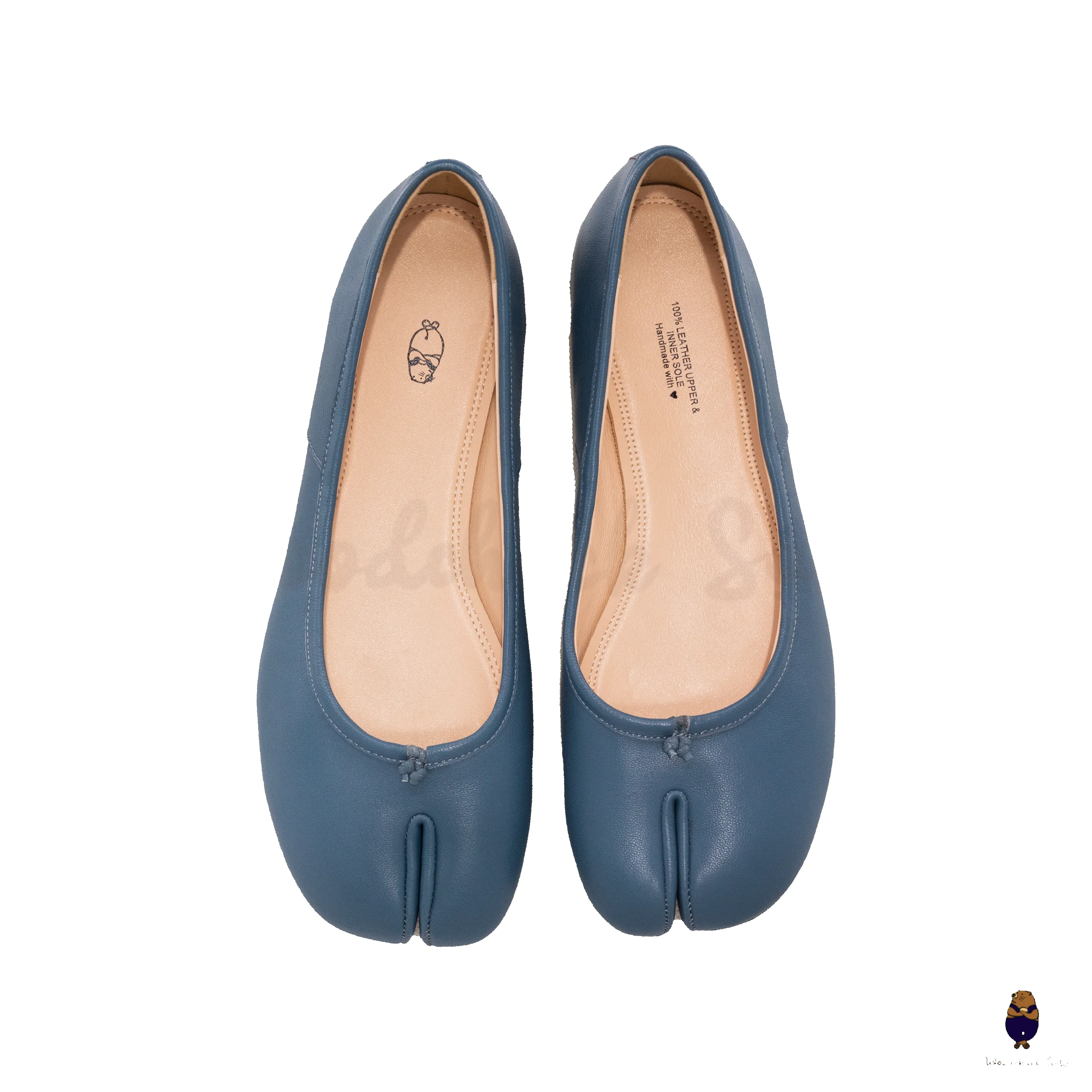 WoodchuckSato Blue Leather Tabi Split-Toe Ballerina Ballet Flat sold by WoodChuckSato product image thumbnail 5