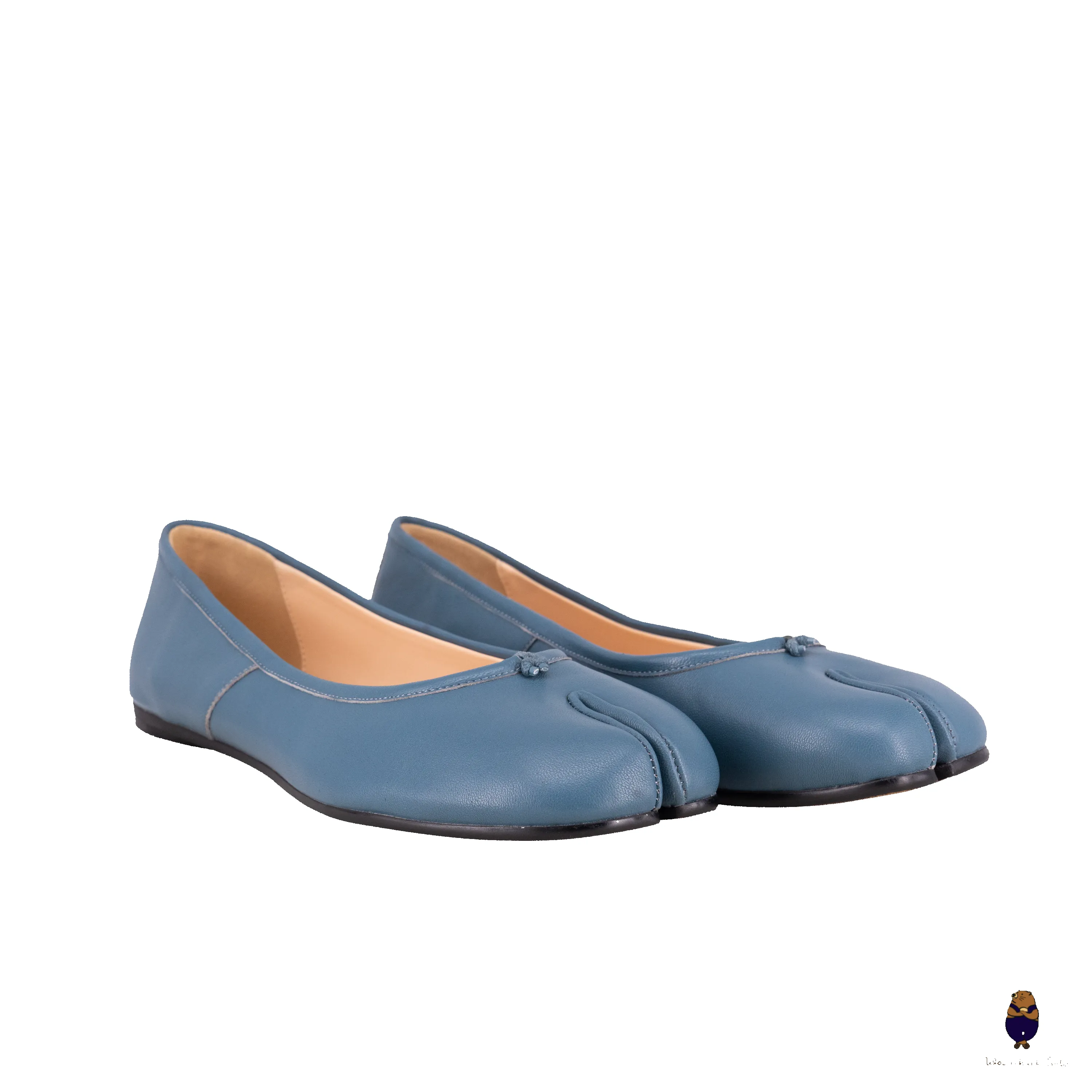 WoodchuckSato Blue Leather Tabi Split-Toe Ballerina Ballet Flat sold by WoodChuckSato