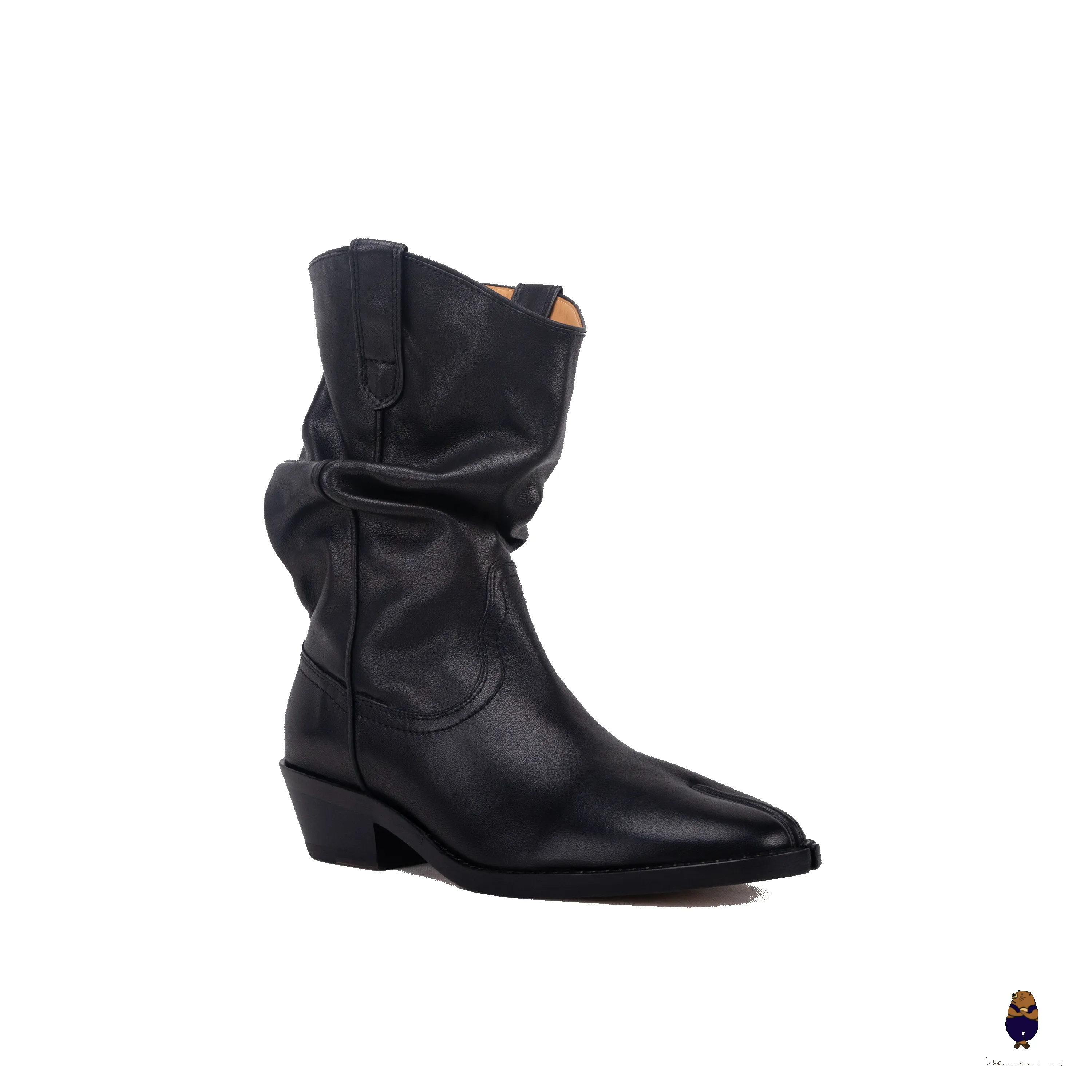 WoodchuckSato Black Cow Leather Slouchy Western Boots with Low Heel sold by WoodChuckSato product image thumbnail 5