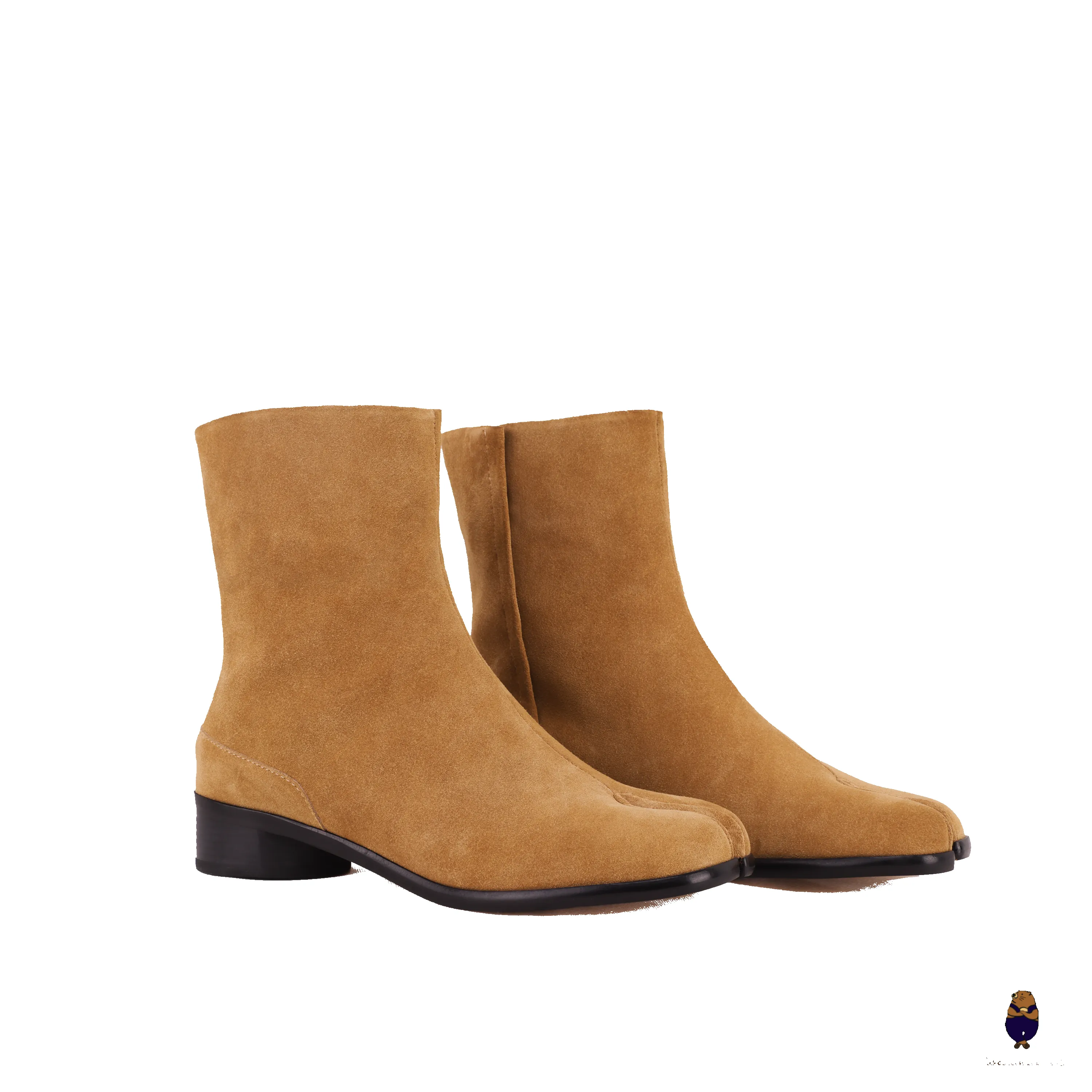 WoodchuckSato Tan Cow Suede Leather Tabi Ankle Boots with 3 cm Heel sold by WoodChuckSato