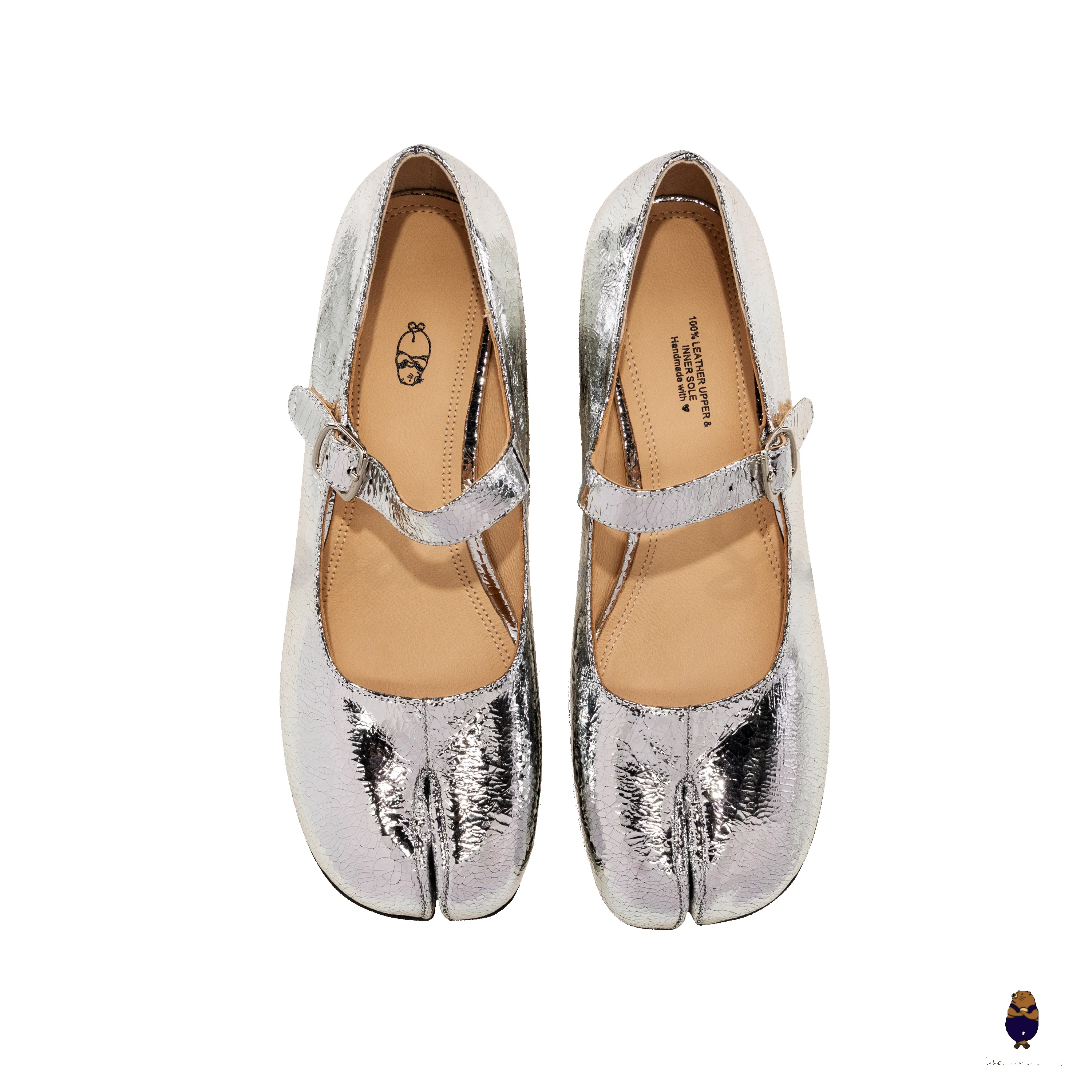 WoodchuckSato Cracked Silver Cow Leather Tabi Mary Jane Heels with Strap sold by WoodChuckSato product image thumbnail 5