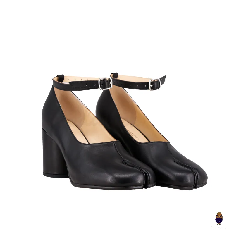 WoodchuckSato Black Cow Leather Tabi 8 cm Heels with Ankle Strap sold by WoodChuckSato