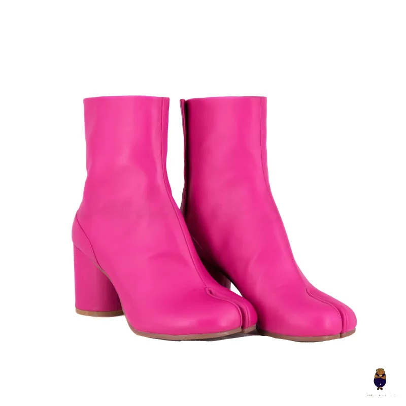 WoodchuckSato Pink Cow Leather Tabi Ankle Boots with 8 cm Heel sold by WoodChuckSato