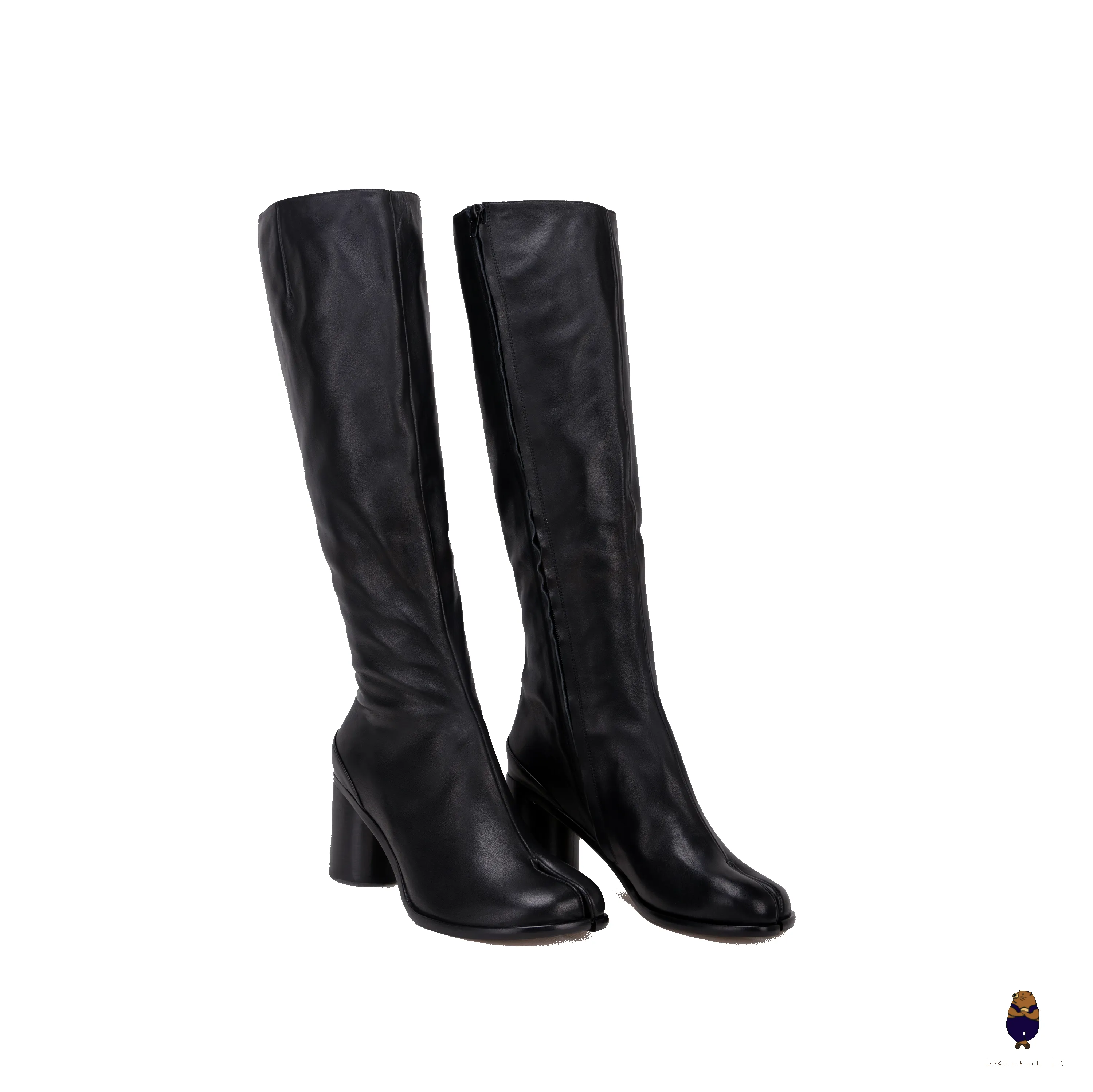 WoodchuckSato Black Cow Leather Tabi Knee-High Boots with 8 cm Heel sold by WoodChuckSato
