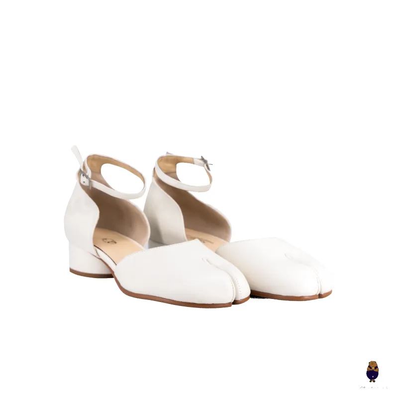 WoodchuckSato White Leather Tabi Ankle-Strap Heels with 3cm Heel sold by WoodChuckSato