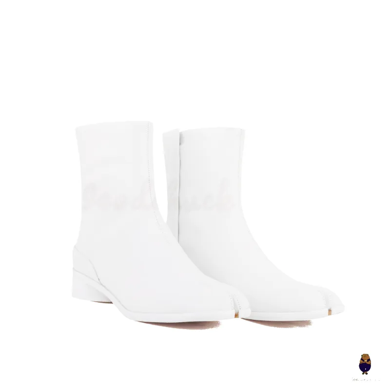 WoodchuckSato White Cow Leather Tabi Ankle Boots with 3 cm Heel sold by WoodChuckSato