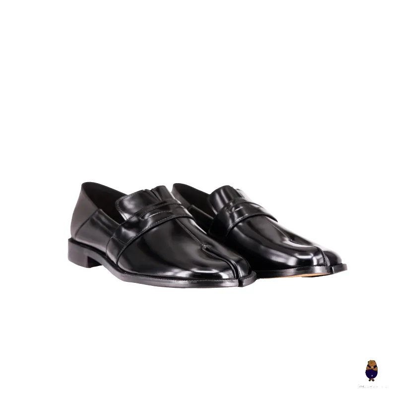 WoodchuckSato Black Edge-Beaded Cowhide Leather Tabi Penny Strap Loafers sold by WoodChuckSato