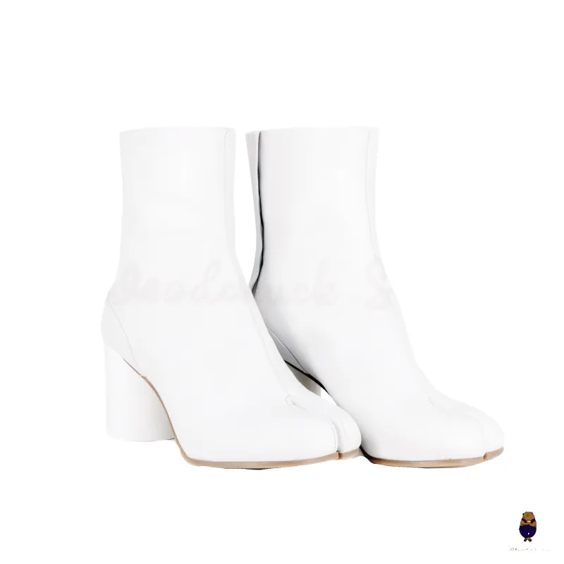 WoodchuckSato White Cow Leather Tabi Ankle Boots with 8 cm Heel sold by WoodChuckSato