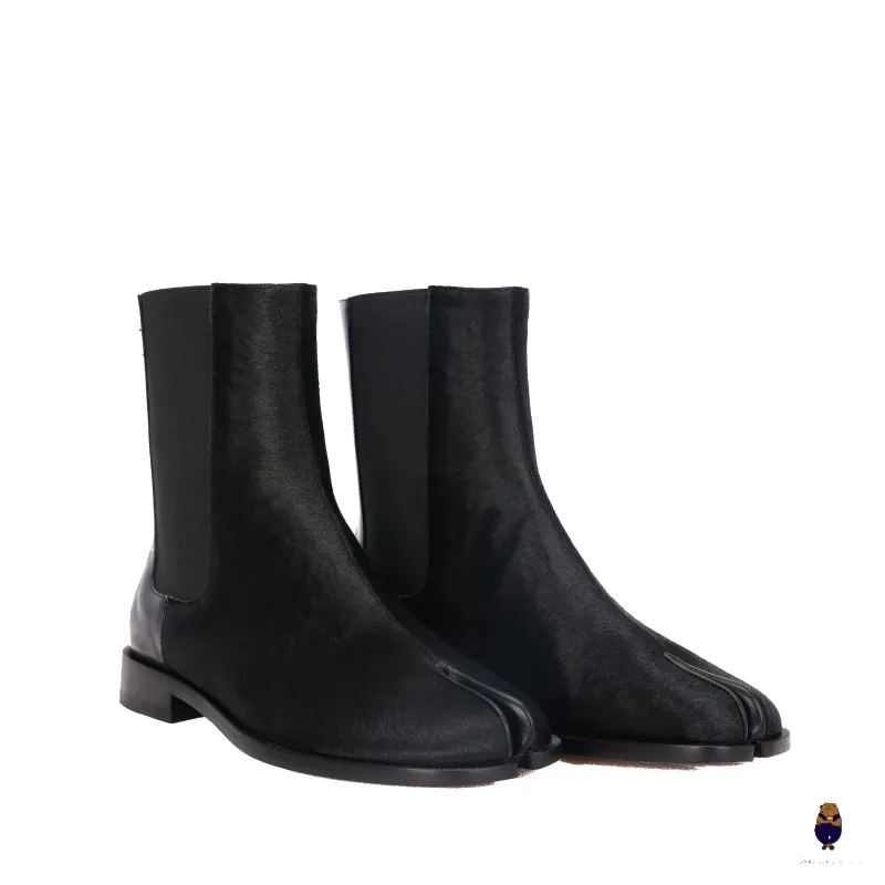 WoodchuckSato Black Horse Hair Leather Tabi Chelsea Boots sold by WoodChuckSato