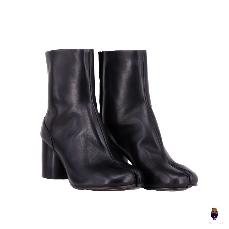 WoodchuckSato Black Cow Leather Tabi Ankle Boots with 8 cm Heel sold by WoodChuckSato