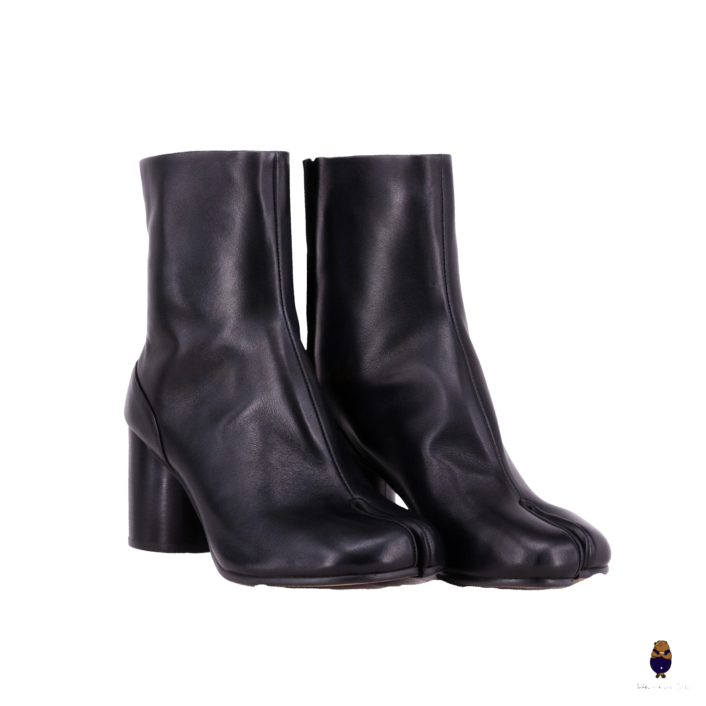 WoodchuckSato Black Cow Leather Tabi Ankle Boots with 8 cm Heel sold by WoodChuckSato