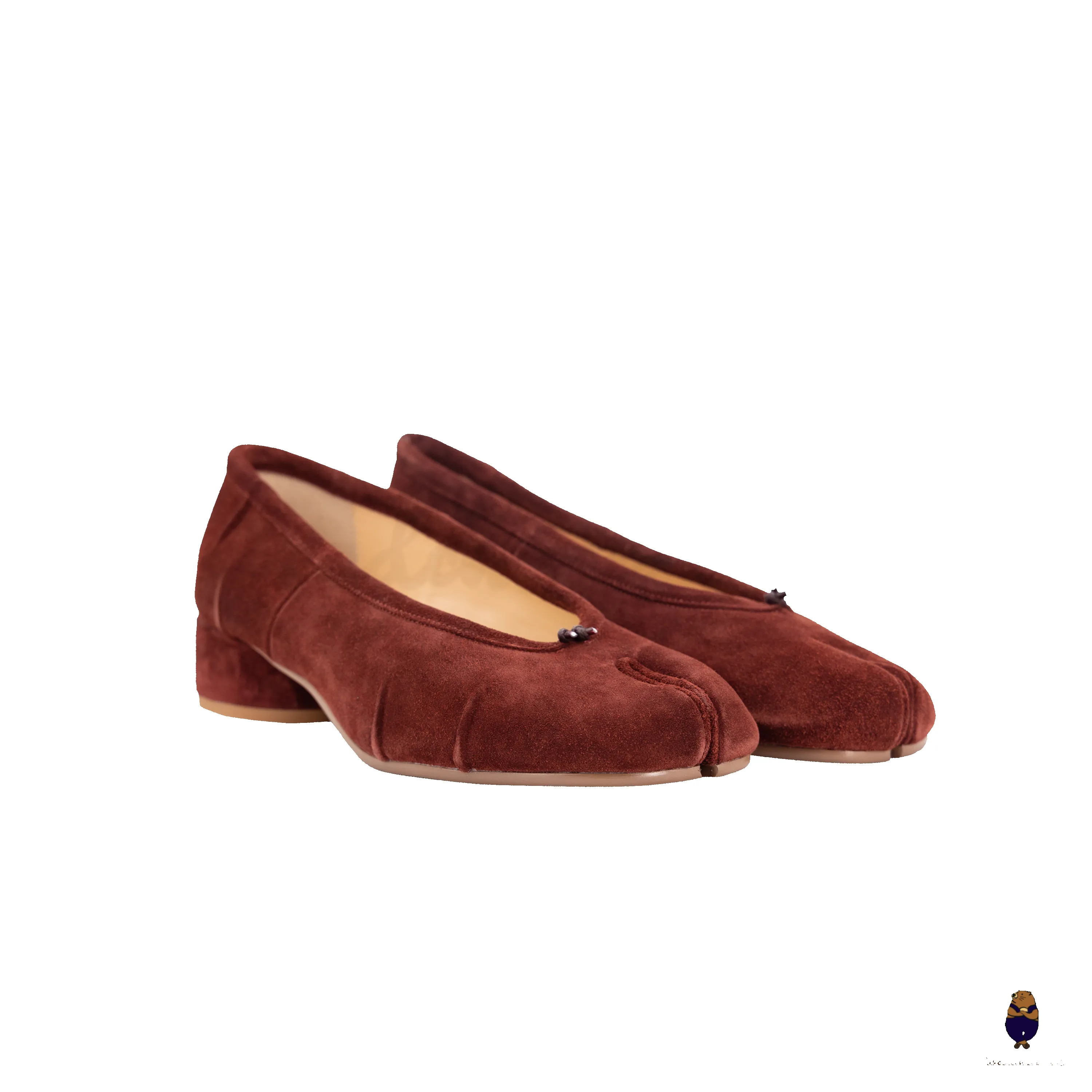 WoodchuckSato Mahogany Suede Cow Leather Tabi 3cm Heels sold by WoodChuckSato