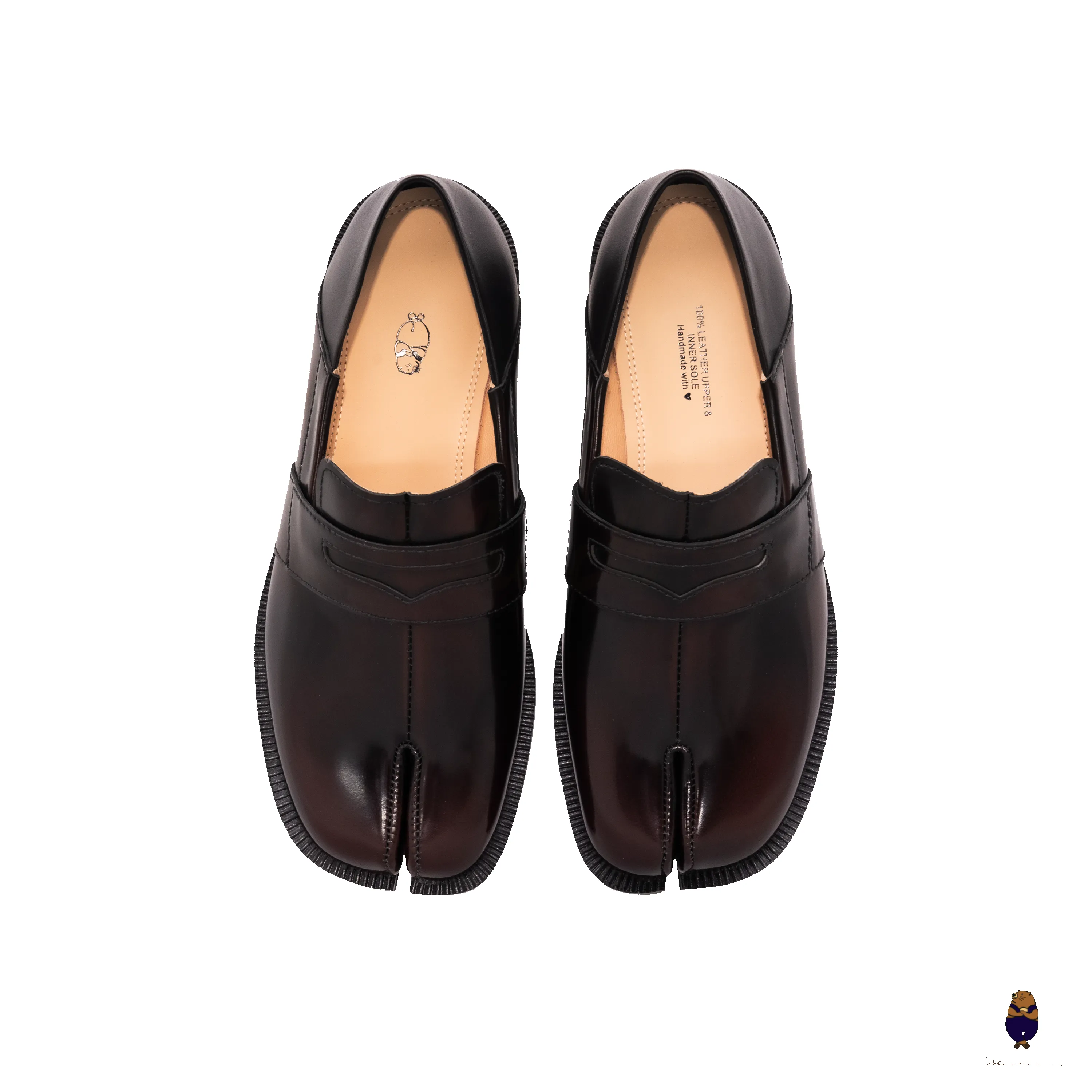 WoodchuckSato Espresso Brown Fold-Heel Edge-Beaded Cowhide Leather Penny Strap Tabi Loafers sold by WoodChuckSato product image thumbnail 5