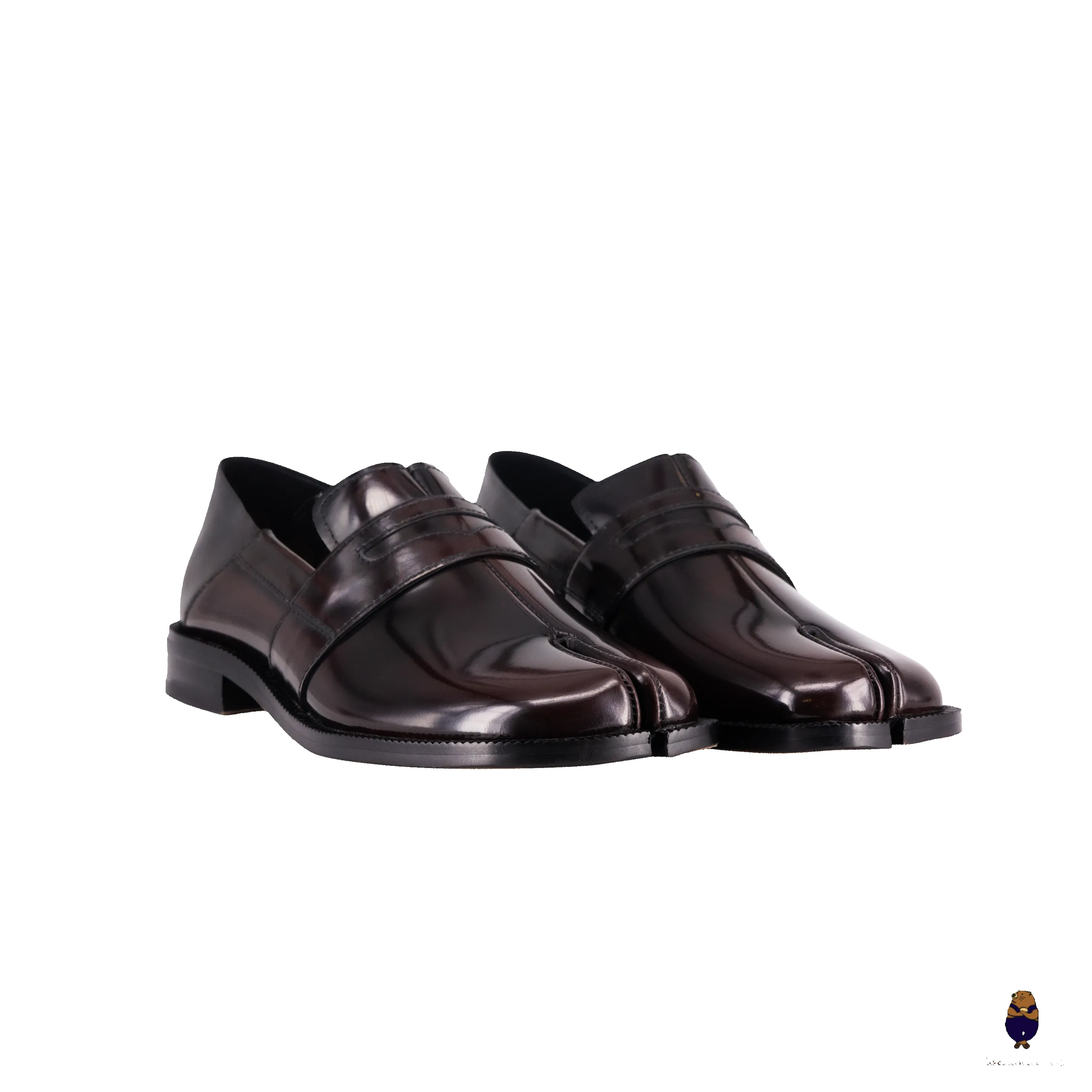 WoodchuckSato Espresso Brown Fold-Heel Edge-Beaded Cowhide Leather Penny Strap Tabi Loafers sold by WoodChuckSato