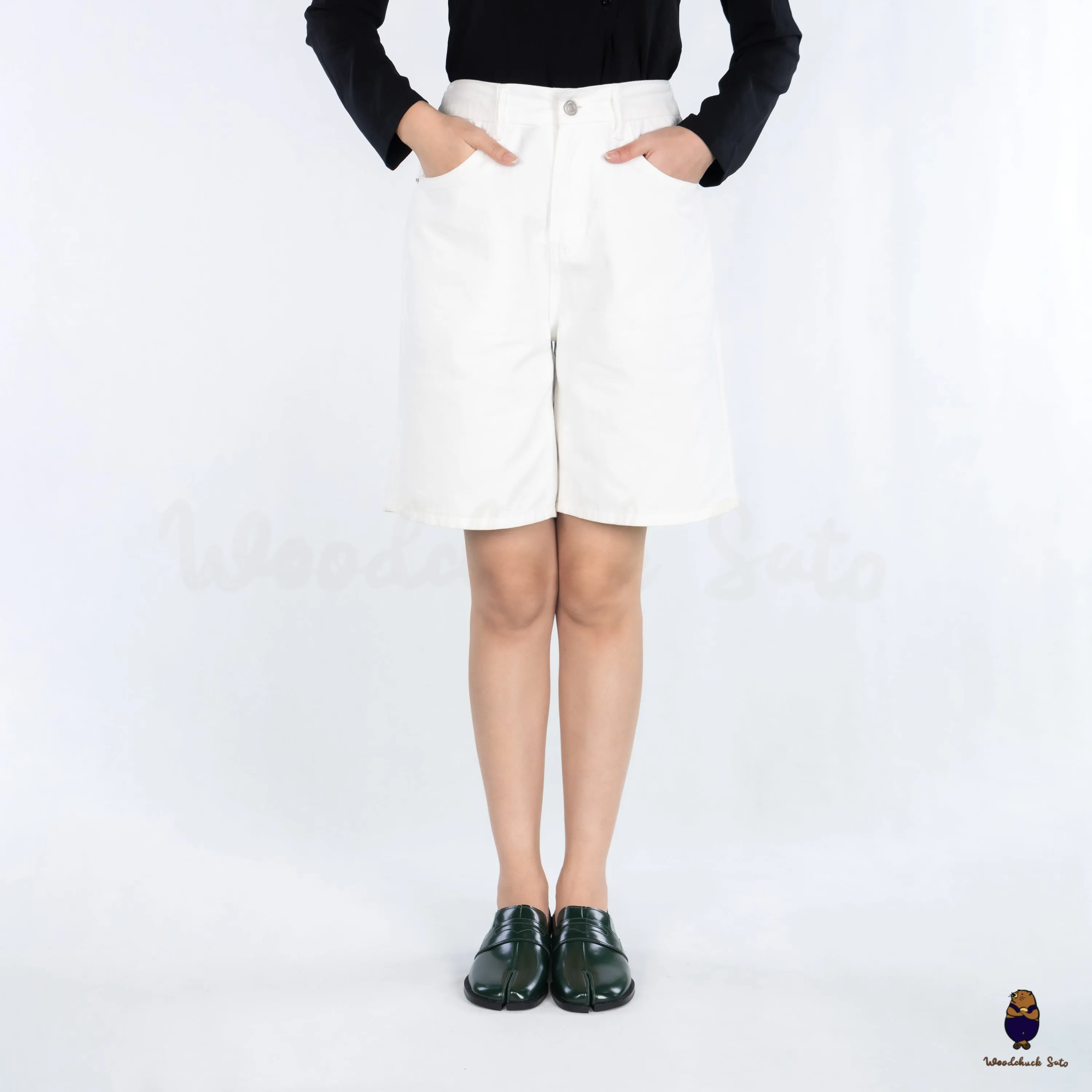 WoodchuckSato Forest Green Fold-Heel Edge-Beaded Cowhide Leather Penny Strap Tabi Loafers sold by WoodChuckSato product image thumbnail 3