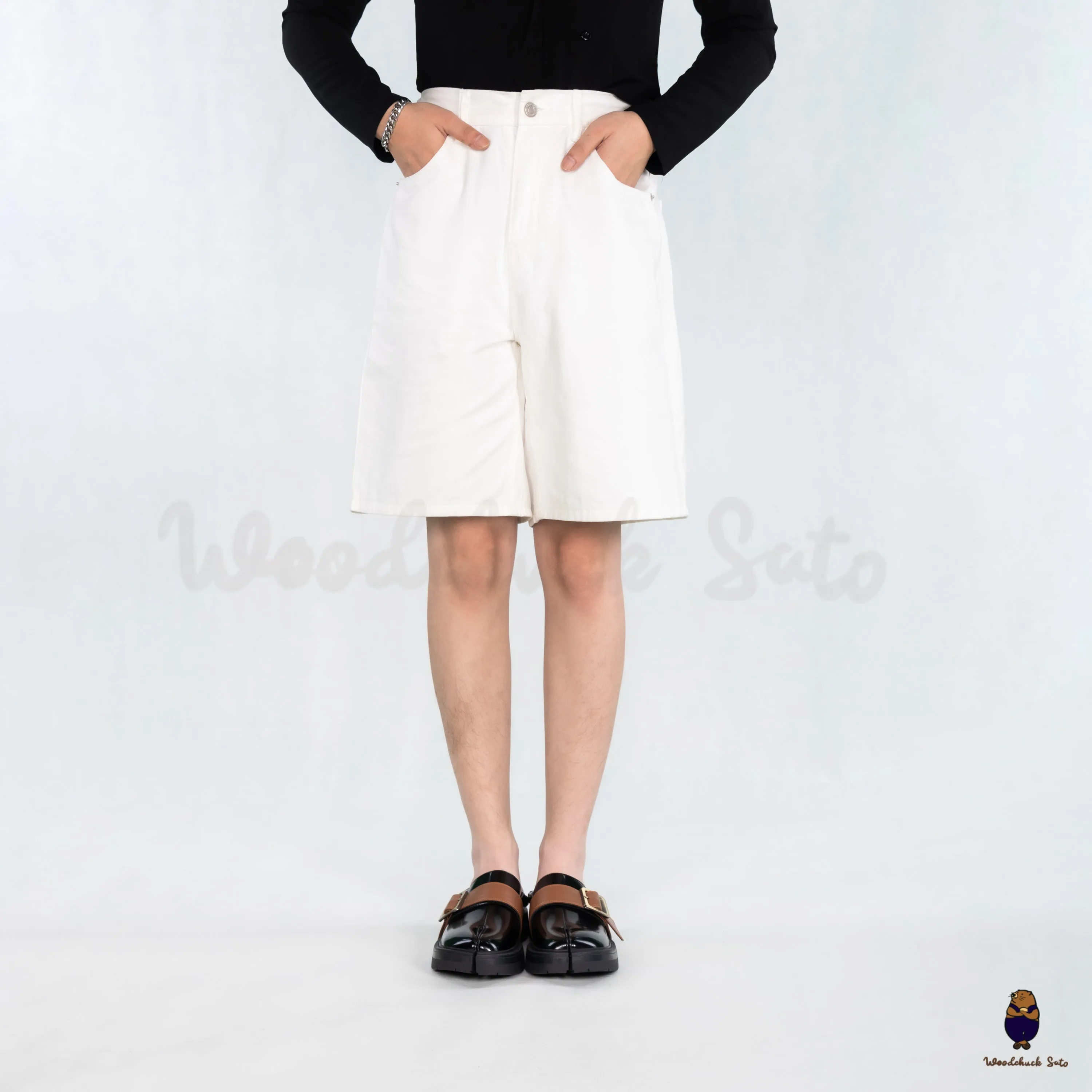 WoodchuckSato Black Fold-Heel Edge-Beaded Cowhide Leather Tabi Loafers with Removable Camel Brown Strap and Chunky Sole sold by WoodChuckSato product image thumbnail 3