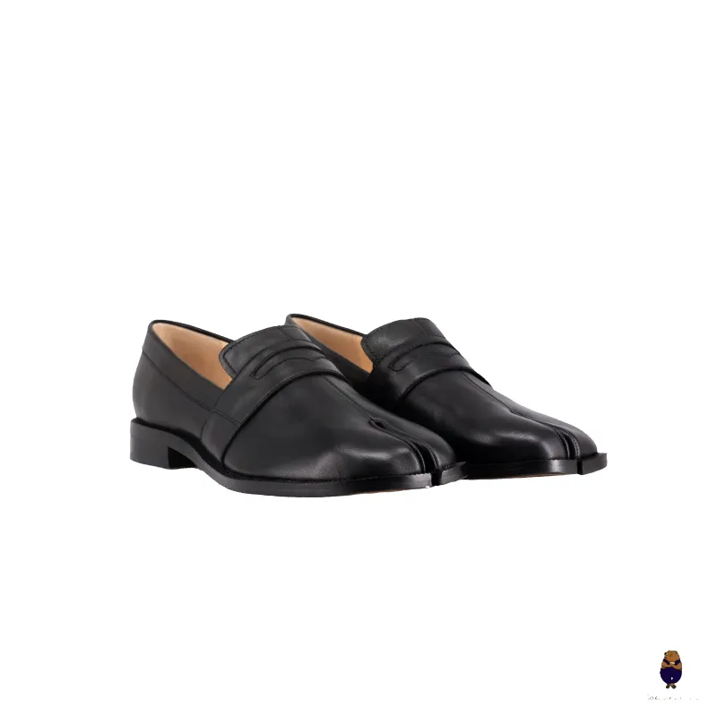 WoodchuckSato Black Matte Cow Leather Penny Strap Tabi Loafers sold by WoodChuckSato