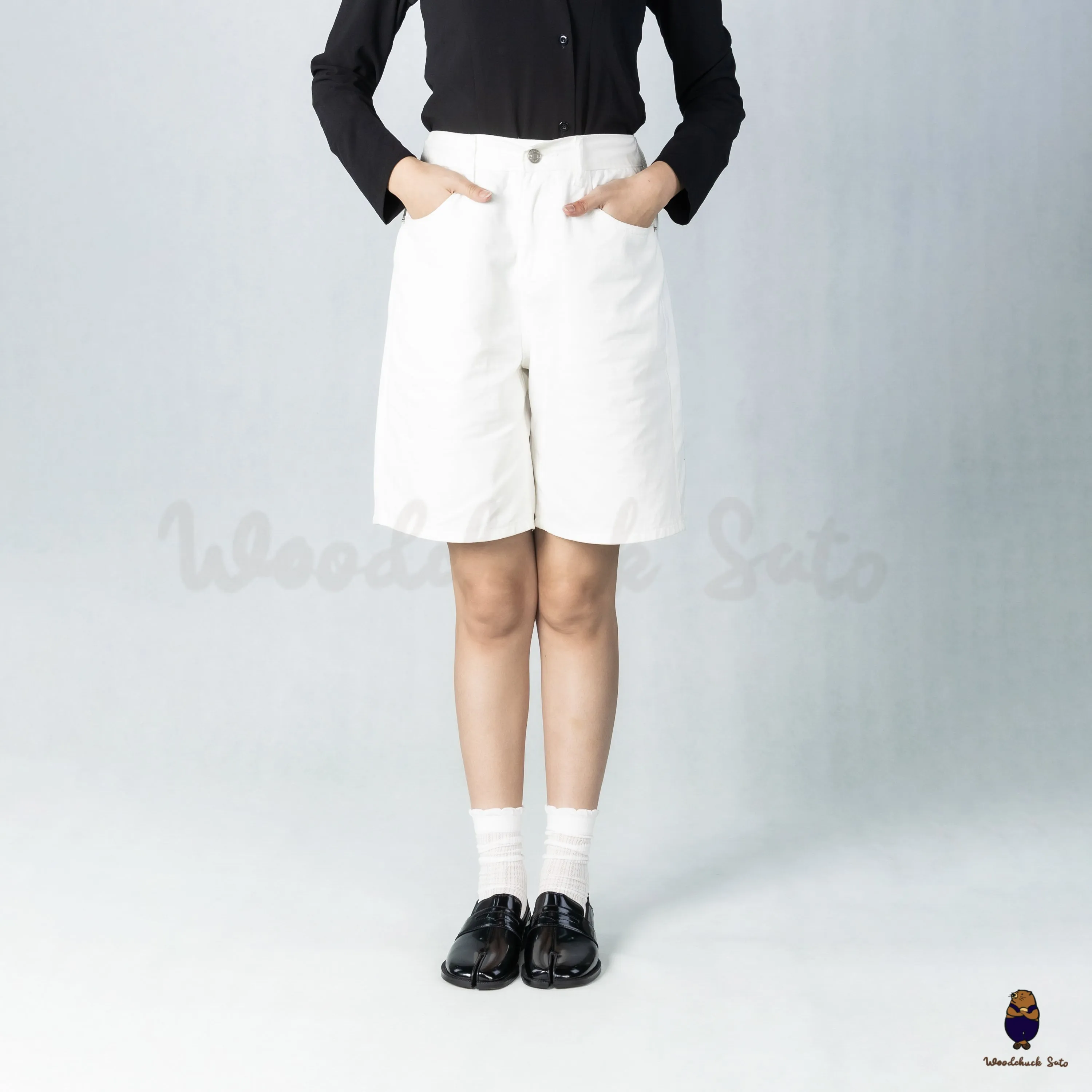 WoodchuckSato Black Fold-Heel Edge-Beaded Cowhide Leather Penny Strap Tabi Loafers sold by WoodChuckSato product image thumbnail 3