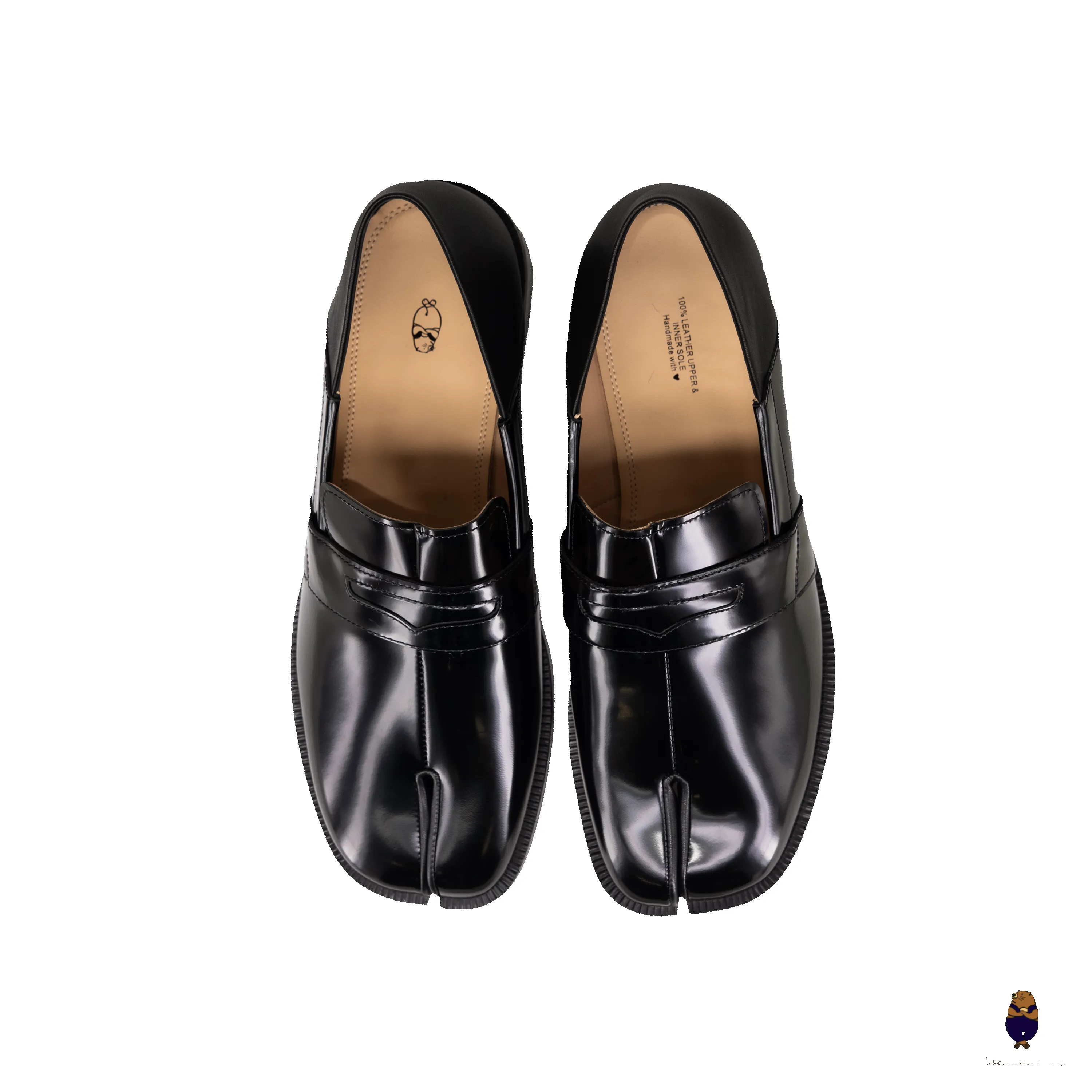 WoodchuckSato Black Fold-Heel Edge-Beaded Cowhide Leather Penny Strap Tabi Loafers sold by WoodChuckSato product image thumbnail 5