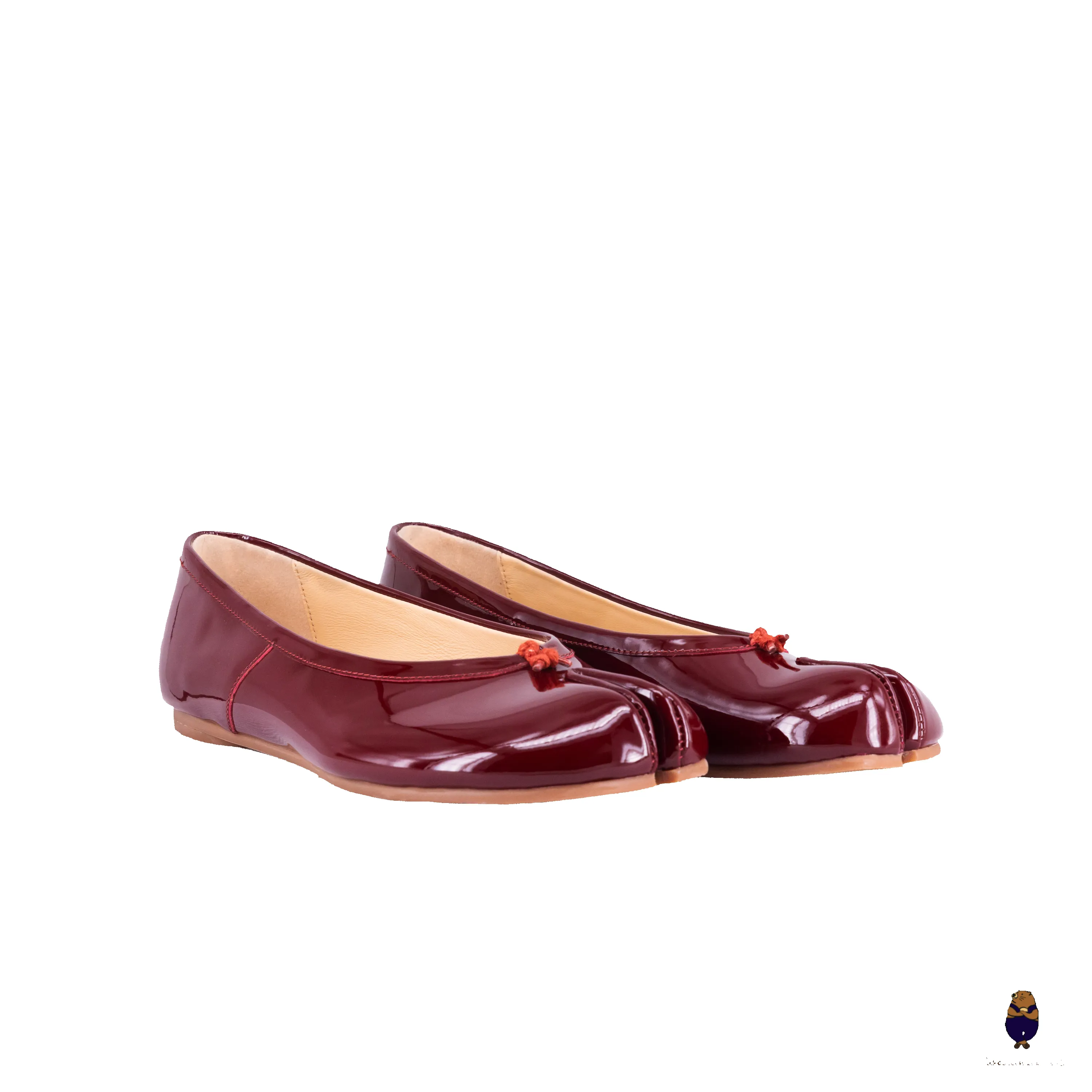 WoodChuckSato Burgundy Tabi Split-Toe Leather Ballet Flats sold by WoodChuckSato