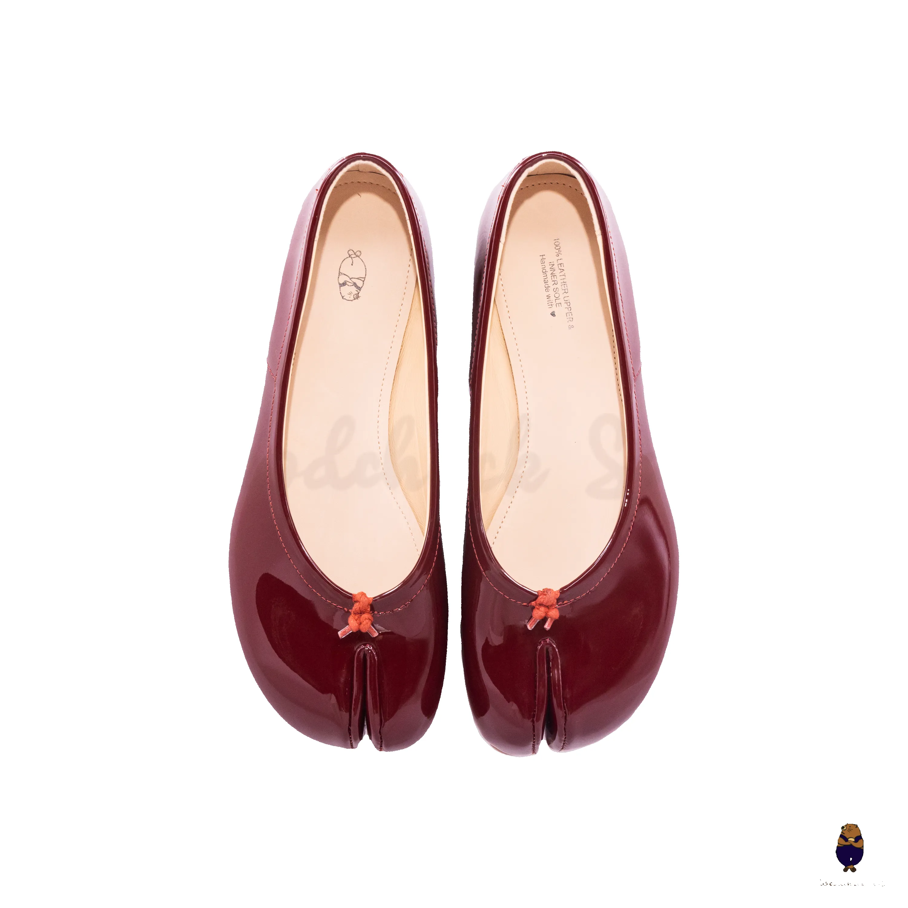 WoodChuckSato Burgundy Tabi Split-Toe Leather Ballet Flats sold by WoodChuckSato product image thumbnail 5