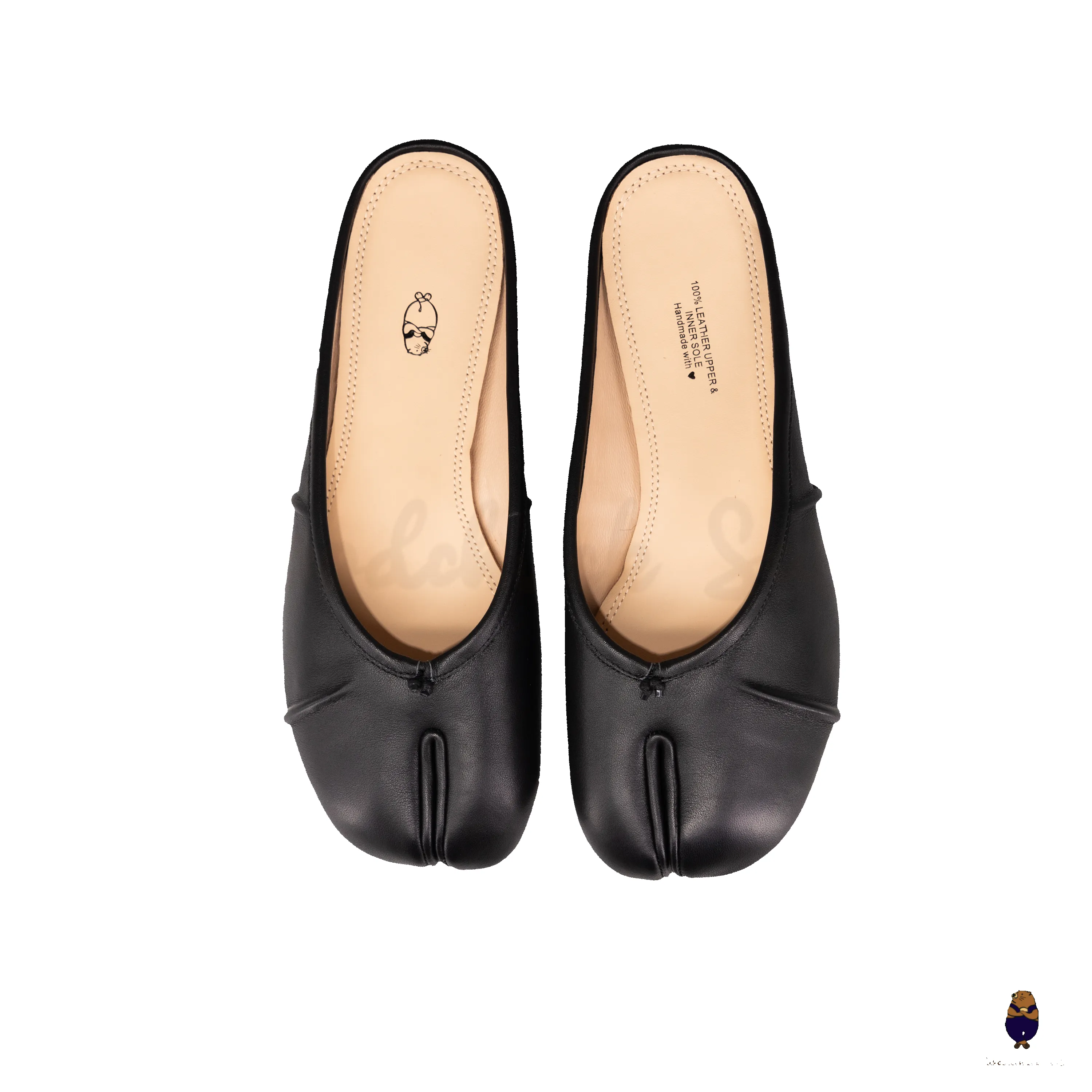 WoodchuckSato Black Fold Leather Tabi Slip-On Mules sold by WoodChuckSato product image thumbnail 5