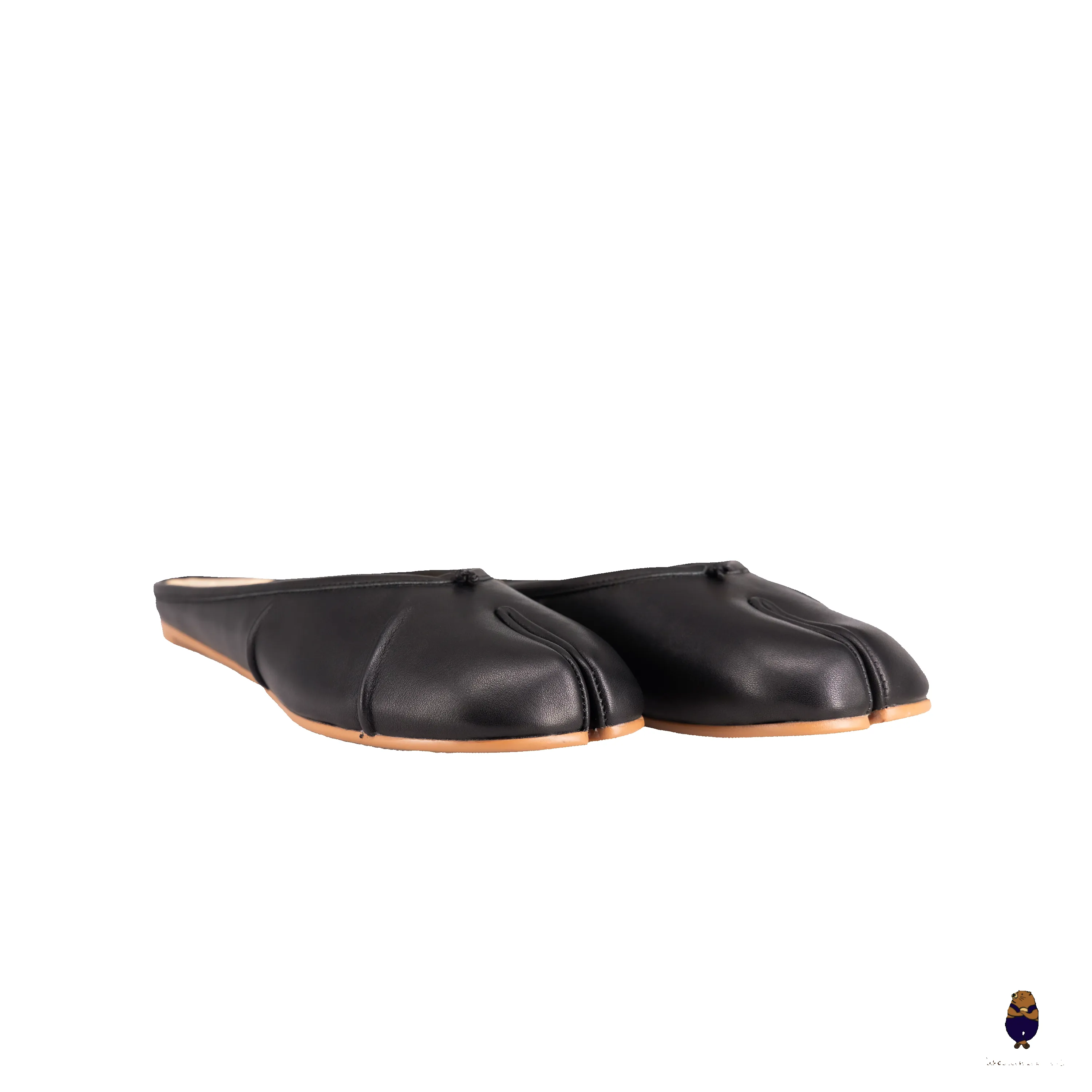 WoodchuckSato Black Fold Leather Tabi Slip-On Mules sold by WoodChuckSato