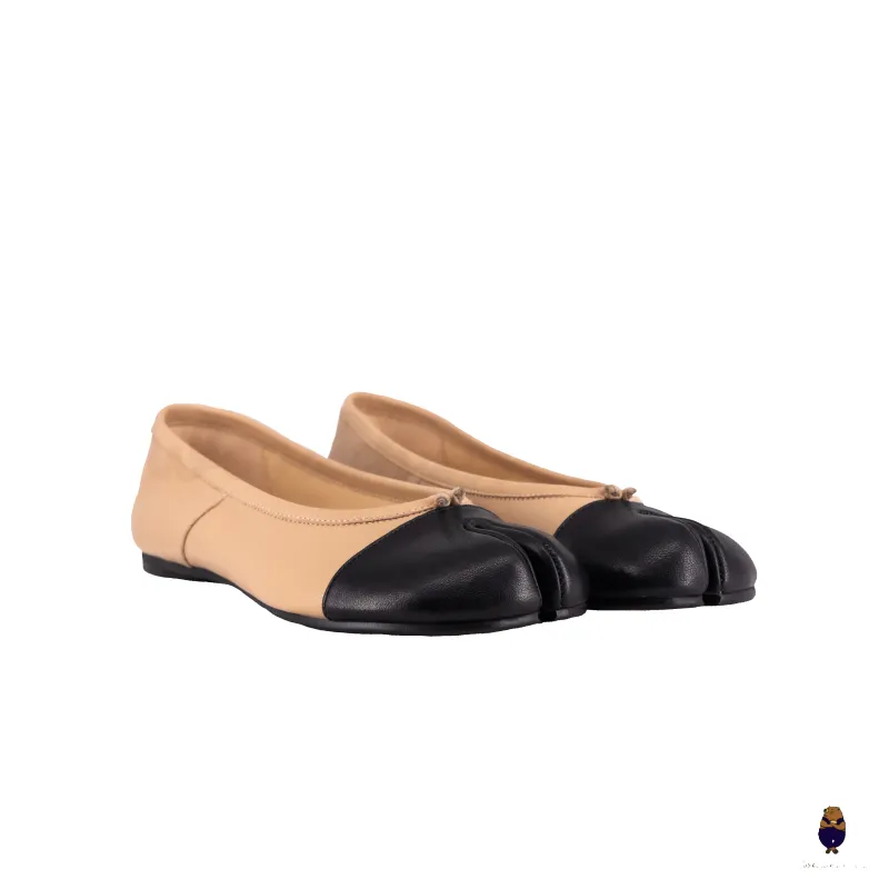 WoodchuckSato Two-Tone Nude & Black Leather Tabi Ballet Flats sold by WoodChuckSato