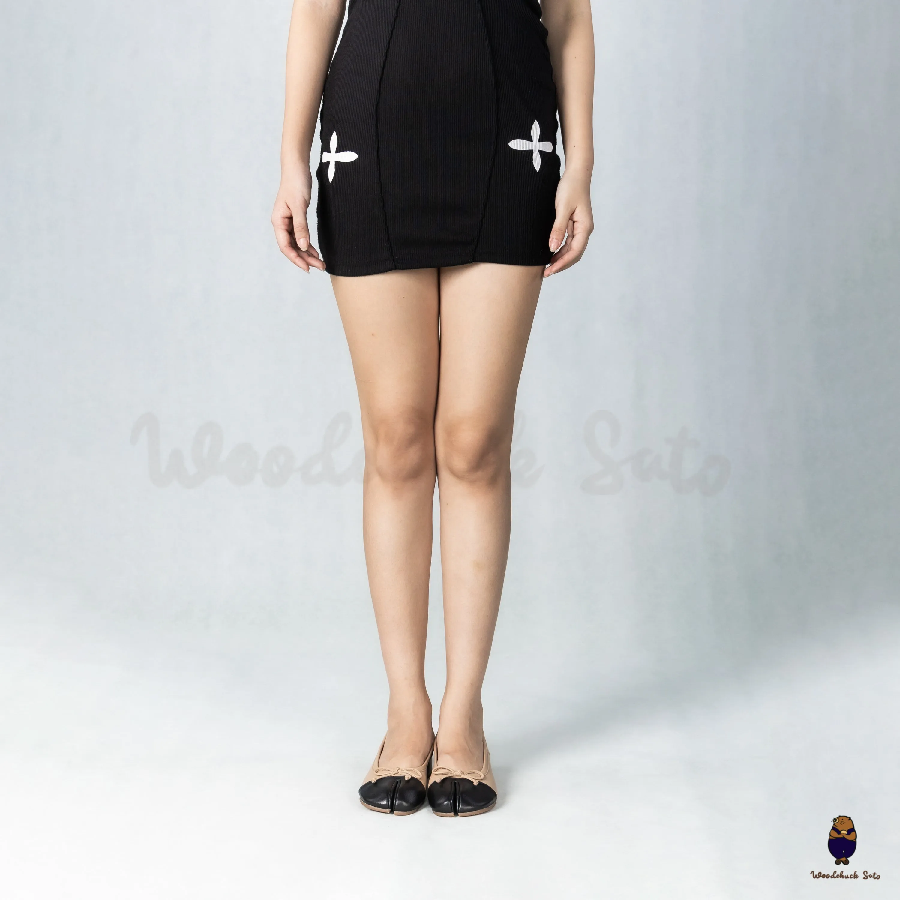 WoodChuckSato Two-Tone Tabi Ballet Heels Nude & Black Sheep Leather 3cm Heel with Bow sold by WoodChuckSato product image thumbnail 3