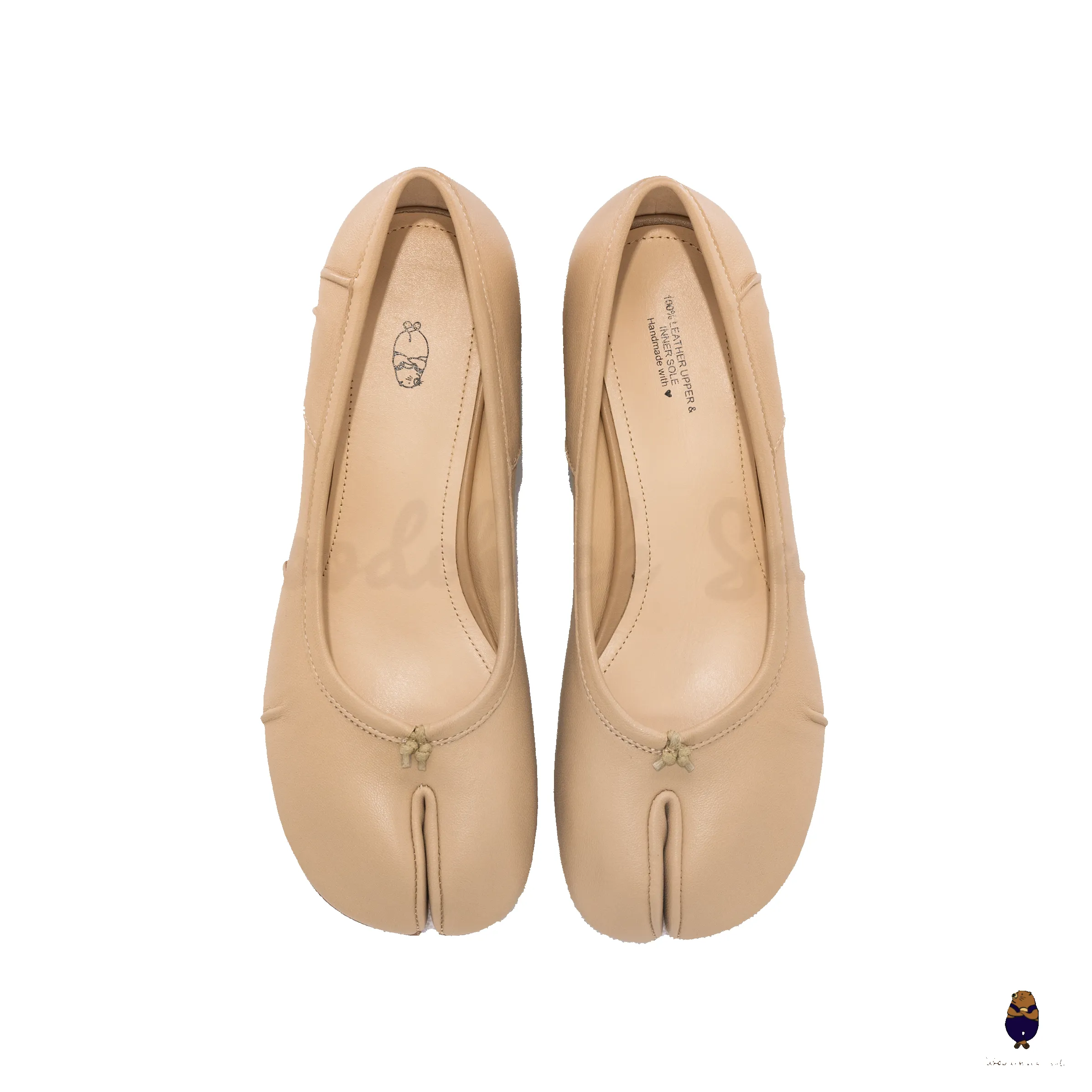 WoodChuckSato Nude Tabi Split-Toe Sheep Fold Leather Mary Jane Shoes with 3cm Heel sold by WoodChuckSato product image thumbnail 5