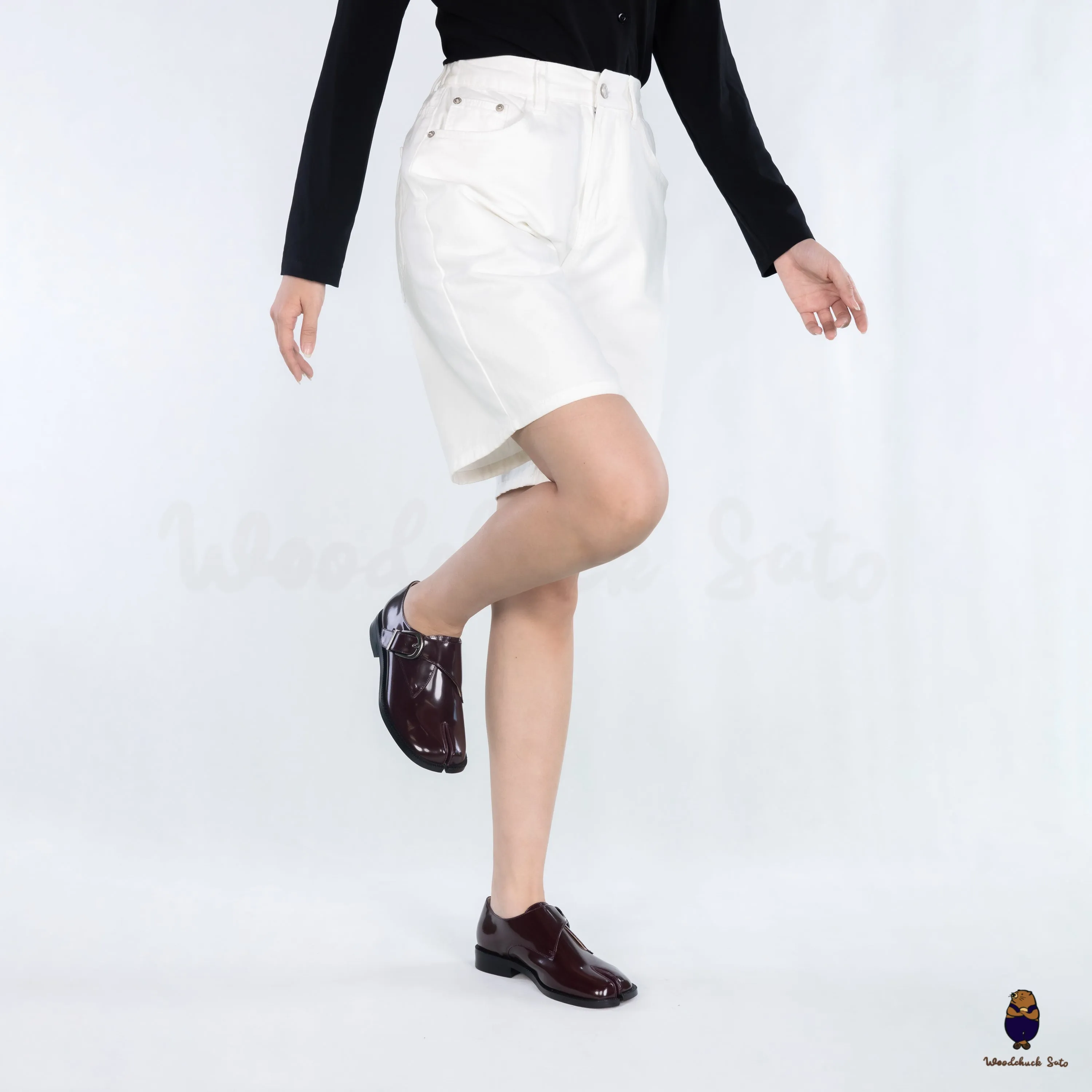 WoodchuckSato Burgundy Edge-Beaded Cowhide Leather Tabi Monk Strap Shoes sold by WoodChuckSato product image thumbnail 4