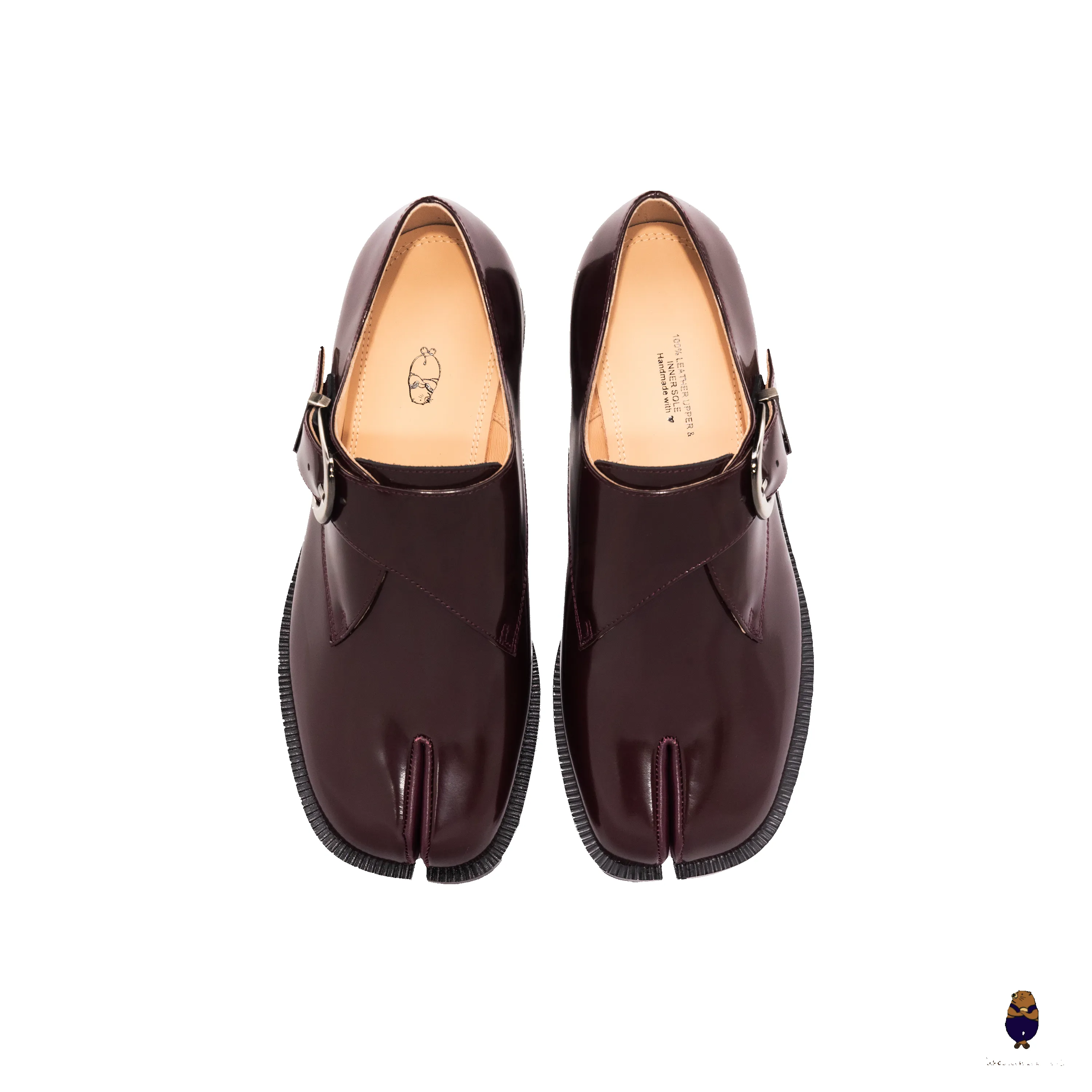 WoodchuckSato Burgundy Edge-Beaded Cowhide Leather Tabi Monk Strap Shoes sold by WoodChuckSato product image thumbnail 5