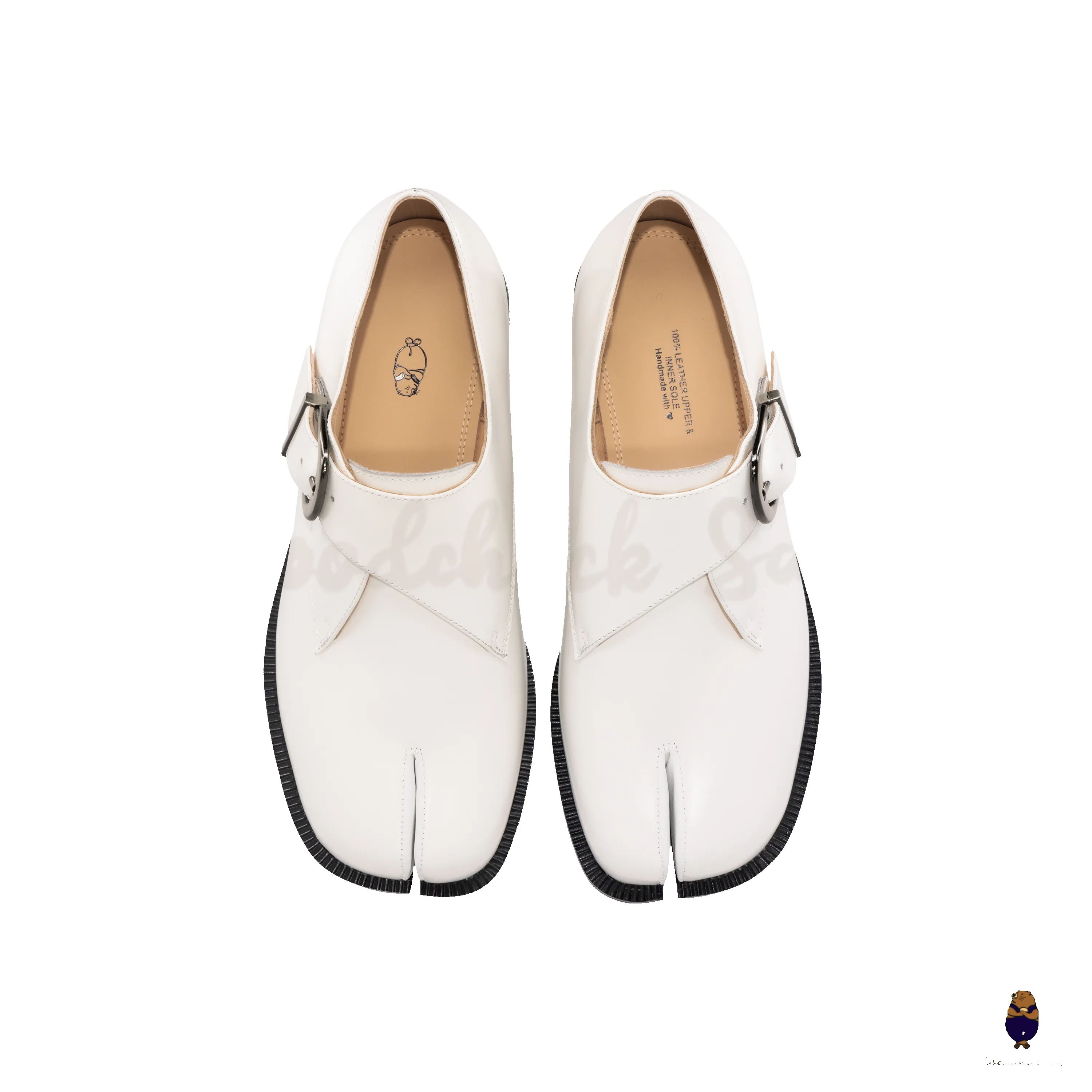 WoodchuckSato White Edge-Beaded Cowhide Leather Tabi Monk Strap Shoes sold by WoodChuckSato product image thumbnail 5