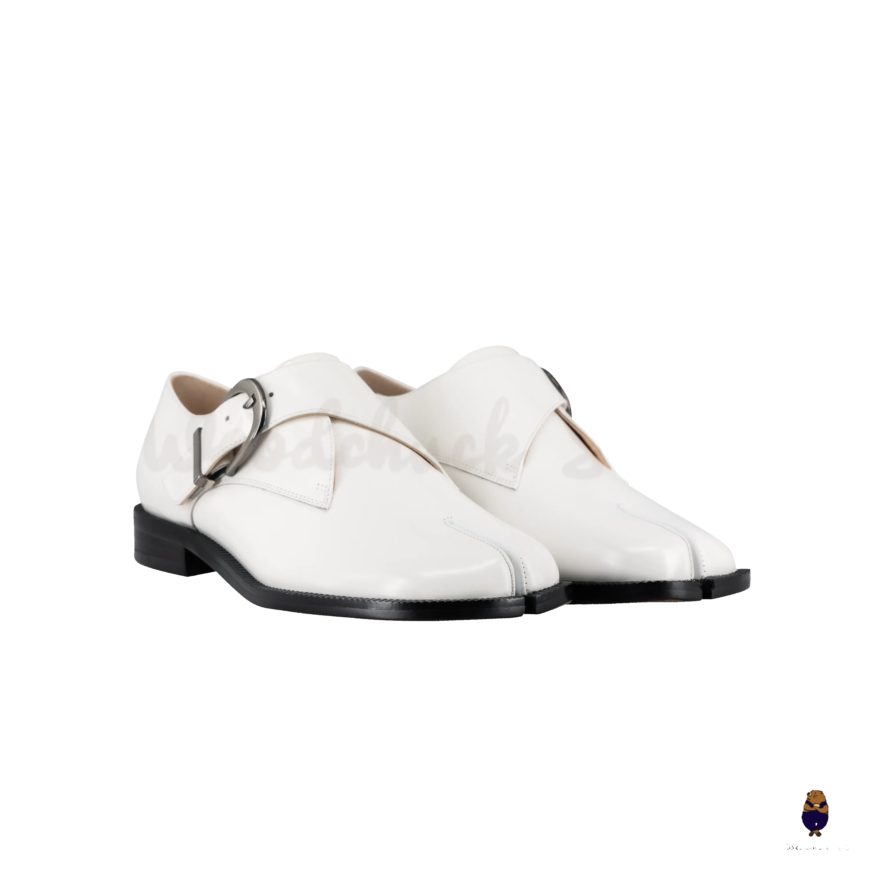 WoodchuckSato White Edge-Beaded Cowhide Leather Tabi Monk Strap Shoes sold by WoodChuckSato