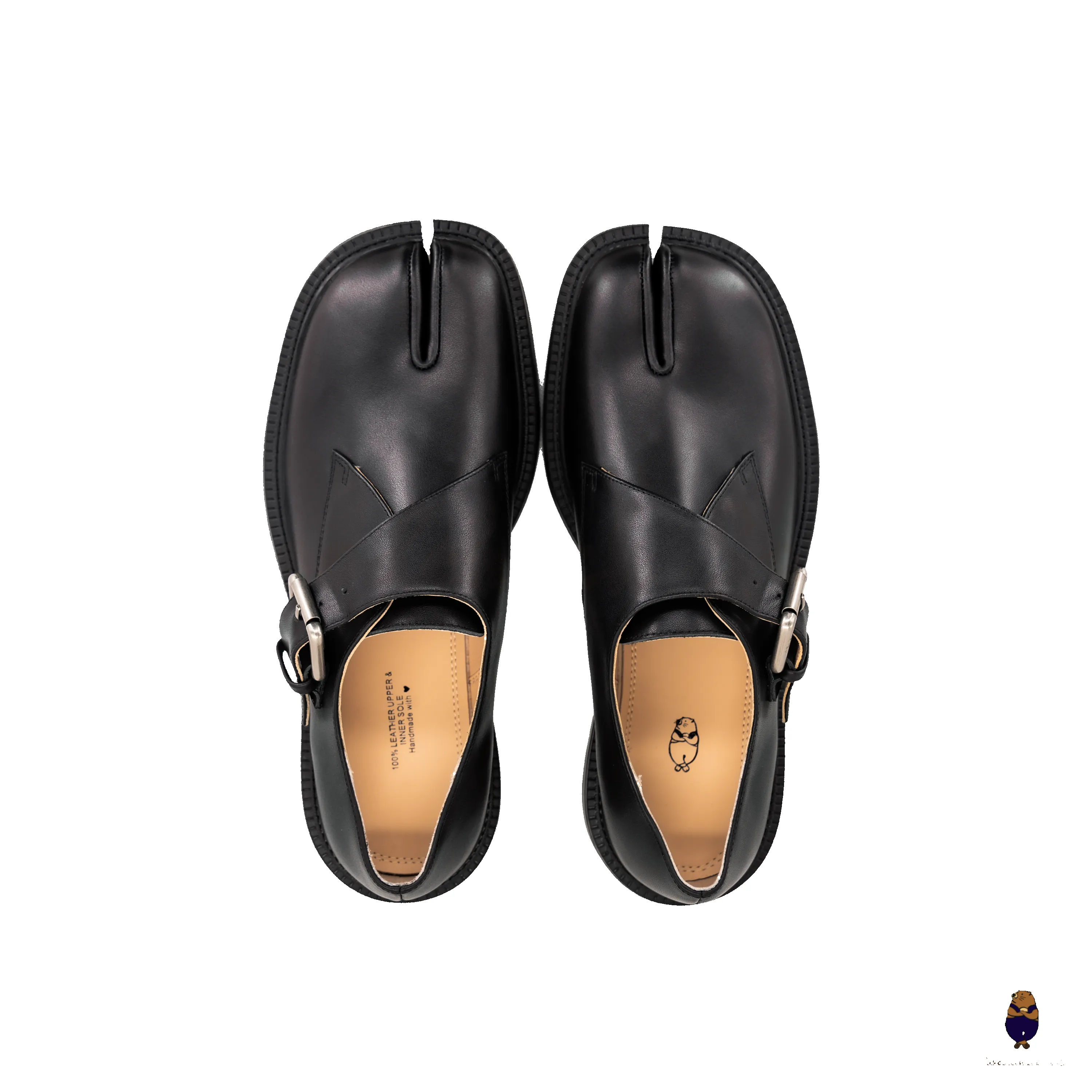 WoodchuckSato Blsck Edge-Beaded Cowhide Leather Tabi Monk Strap Shoes with Chunky Sole sold by WoodChuckSato product image thumbnail 4