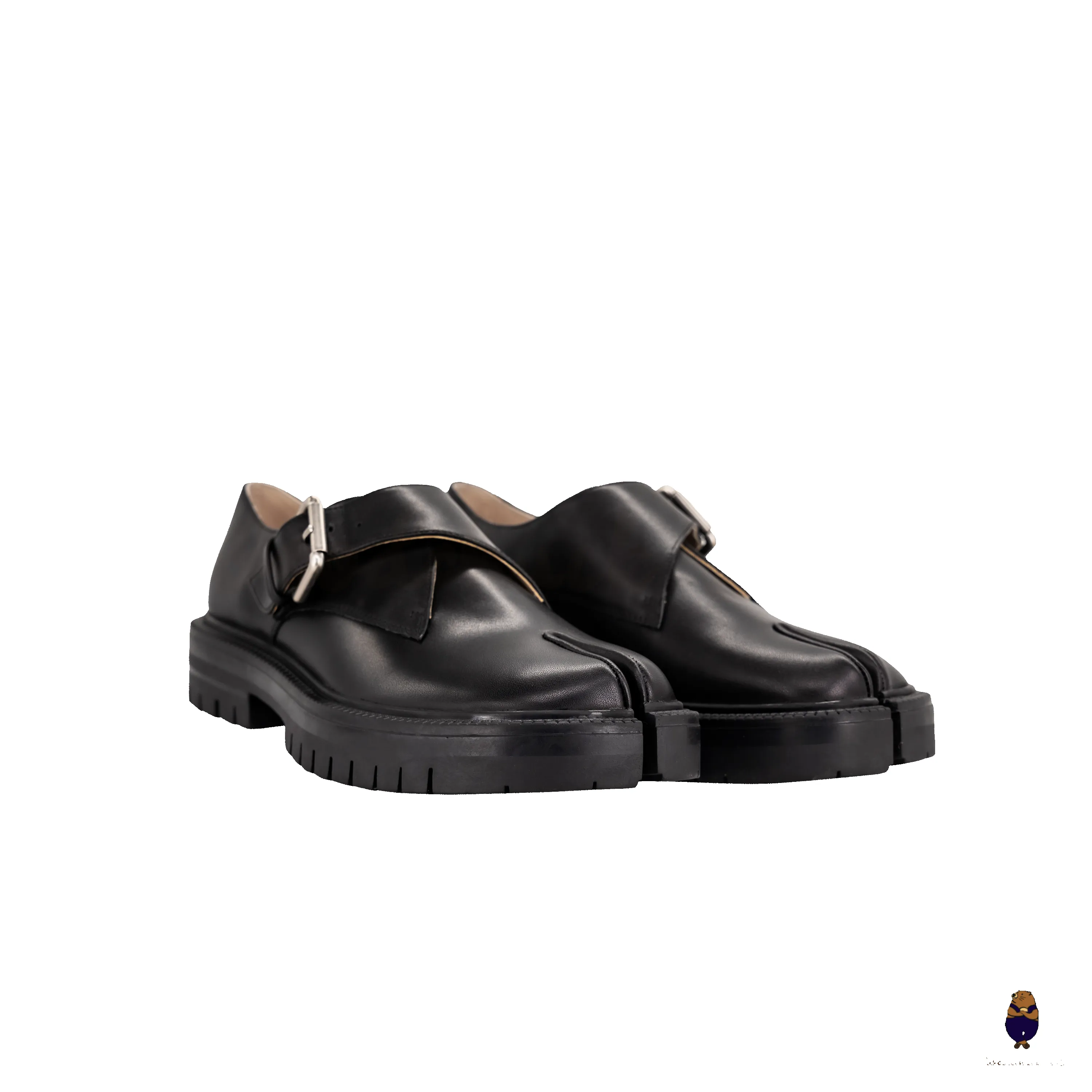 WoodchuckSato Blsck Edge-Beaded Cowhide Leather Tabi Monk Strap Shoes with Chunky Sole sold by WoodChuckSato