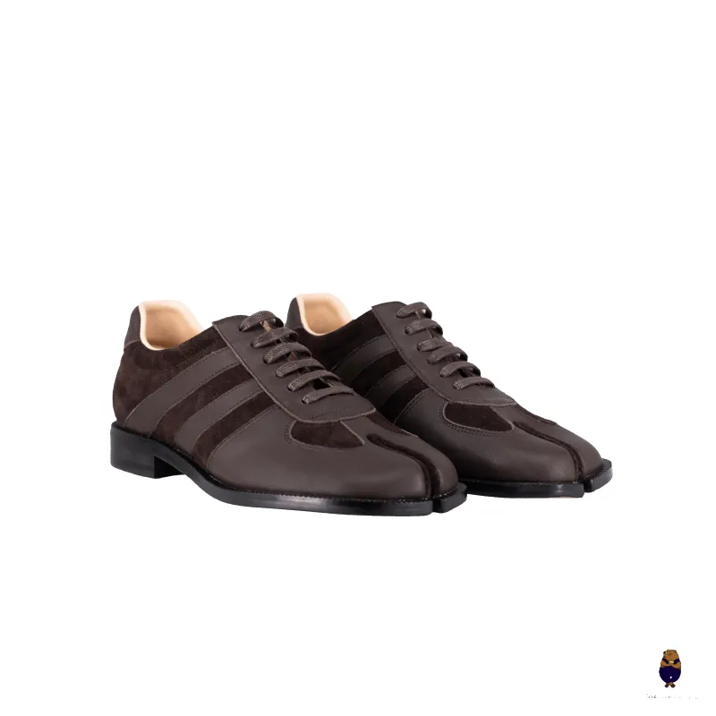 WoodchuckSato Dark Brown Leather & Suede Tabi Lace-Up Shoes made by WoodChuckSato
