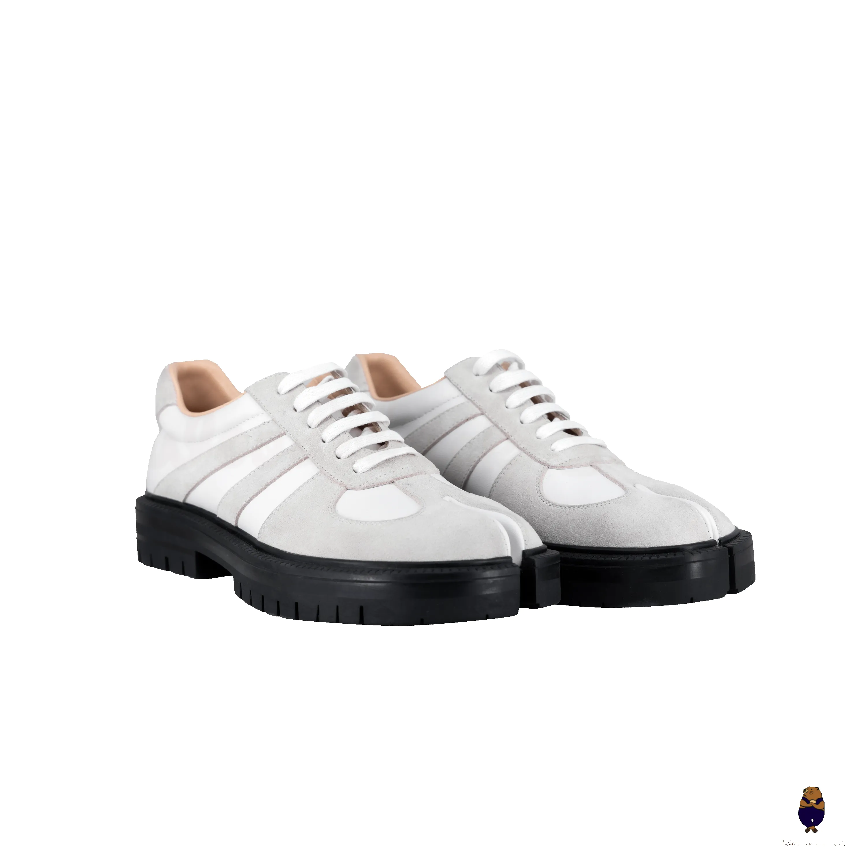 WoodchuckSato White Leather & Suede Platform Tabi Lace-Up Shoes sold by WoodChuckSato