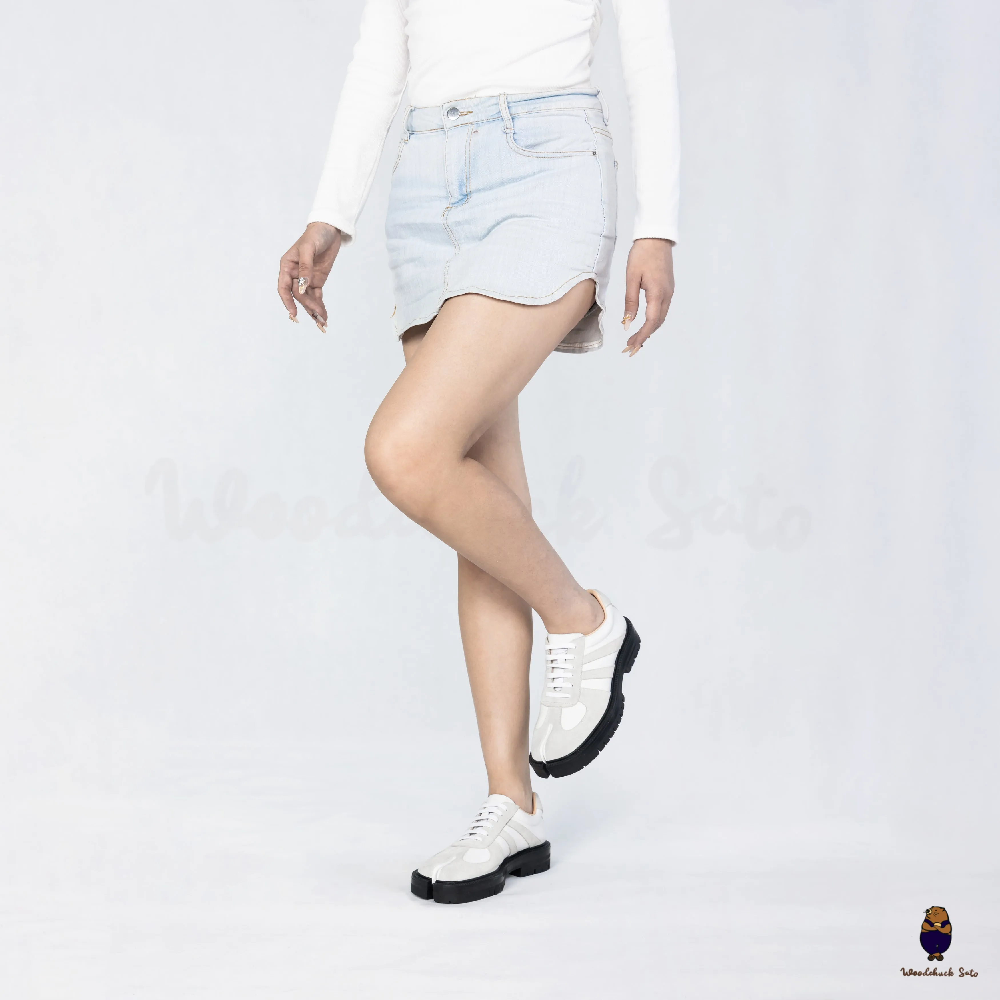 WoodchuckSato White Leather & Suede Platform Tabi Lace-Up Shoes sold by WoodChuckSato product image thumbnail 3