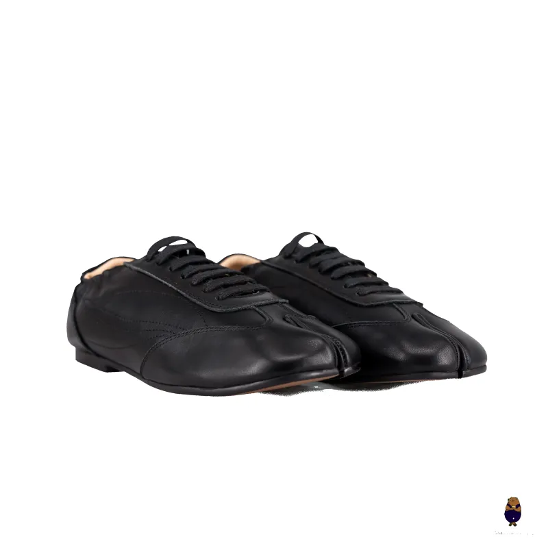 WoodchuckSato Black Cow Leather German Trainer Tabi Sneakers made by WoodChuckSato